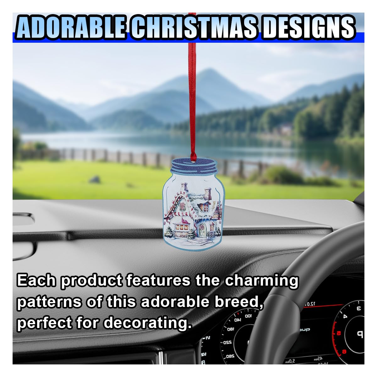 Christmas Car Dangle Ornament Car Rear View Mirror Charm 2D Flat Acrylic Hanging Pendant Accessories Christmas Tree Decoration — view 4