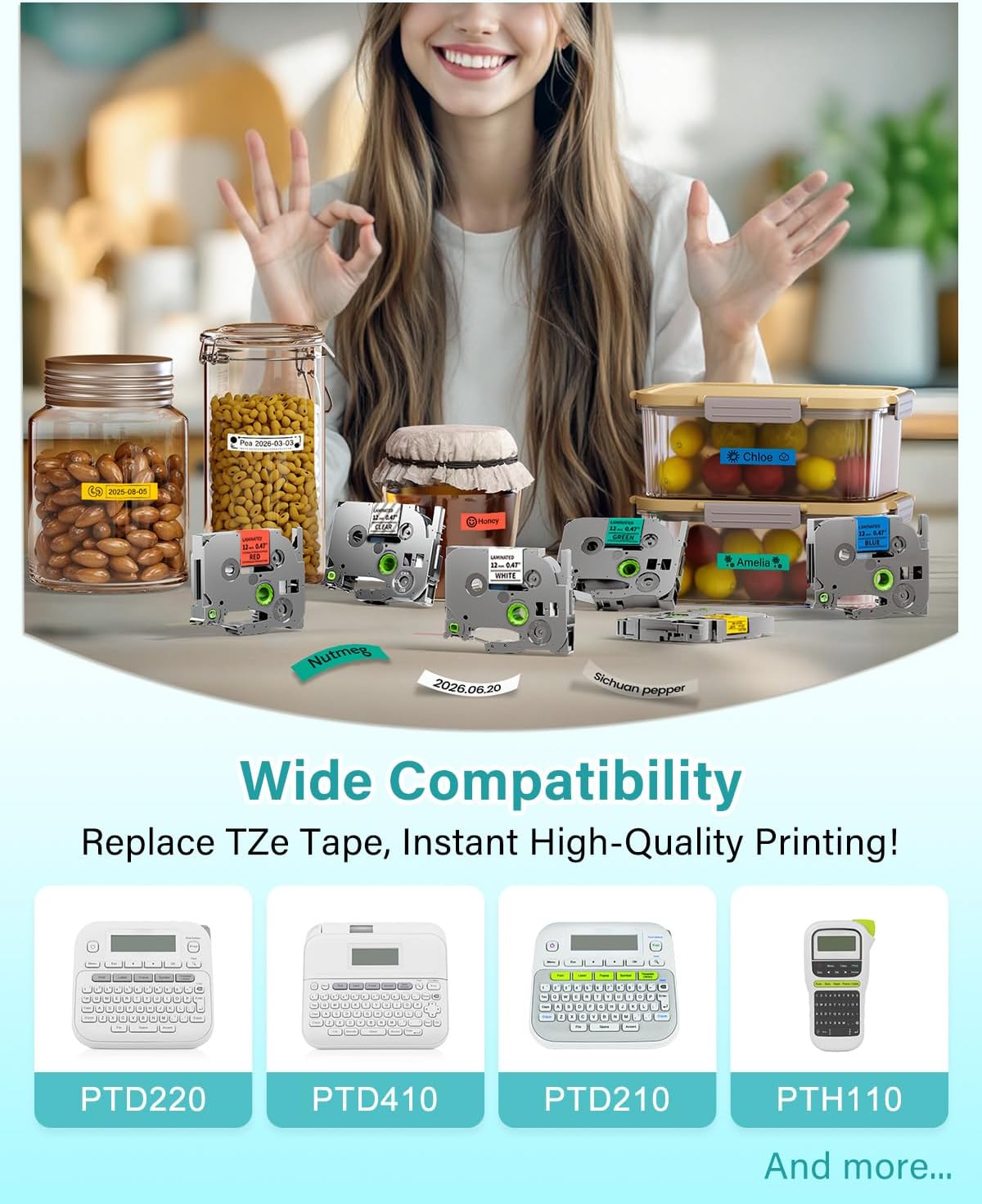Colorty TZe-231 12mm 0.47 Label Tape Replacement for Brother P Touch Label Maker Tape TZe Laminated TZe-131 TZe-231 TZe-431 TZe-531 TZe-631 TZe-731 for PT-D210 PT-D200 PT-H100 H110 D400 P300BT, 6 Pack