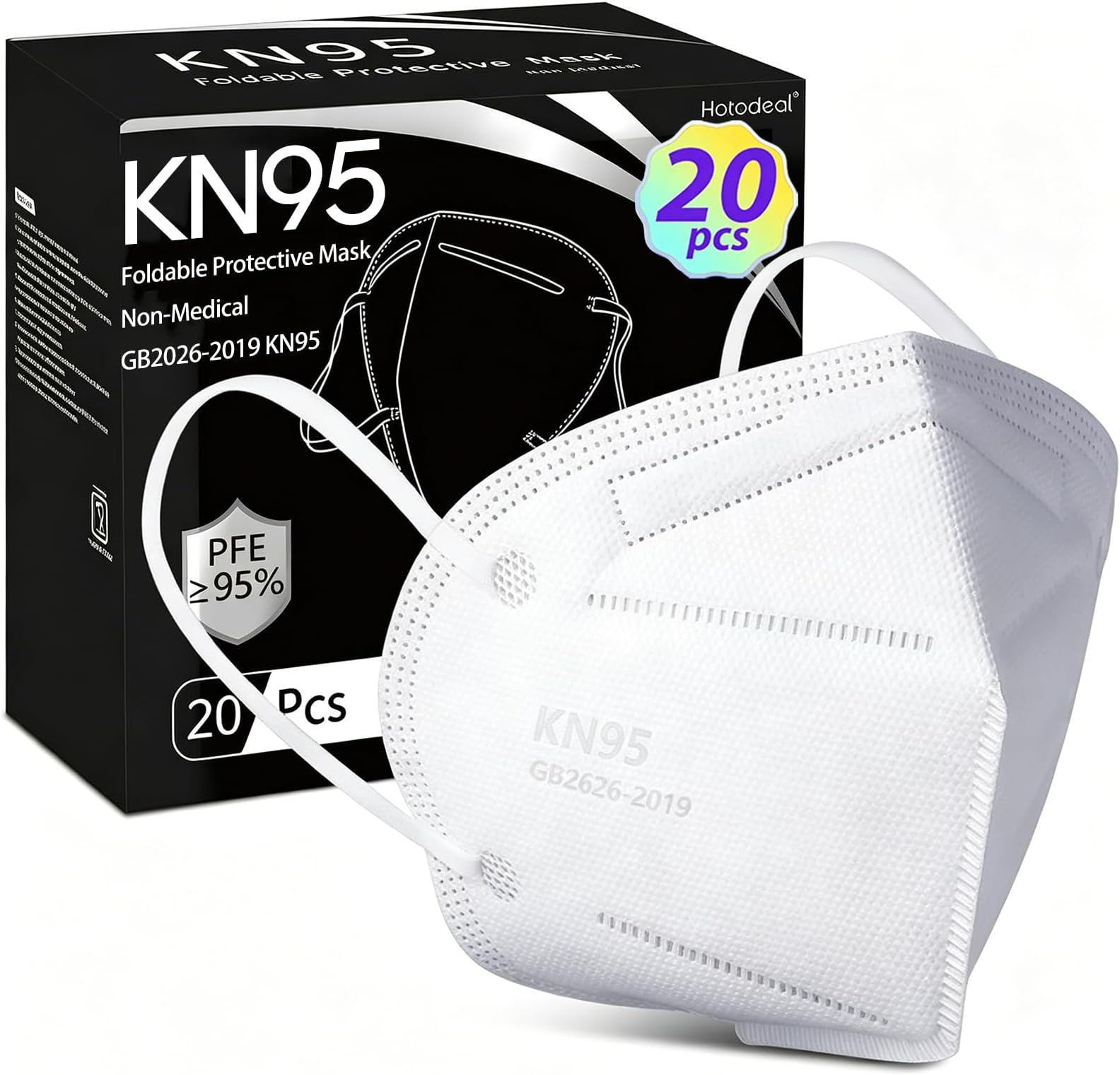 Hotodeal KN95 Face Mask 20 PCS,5 Layers Cup Dust Mask Against PM2.5 from Fire Smoke, Dust, for Men, Women, Essential Workers(White)