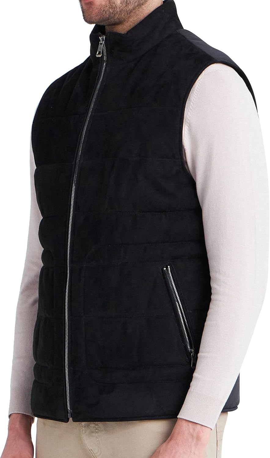 Bigardini Men's Puffer Vest - Genuine Lambskin Leather Padded Outdoor Vest