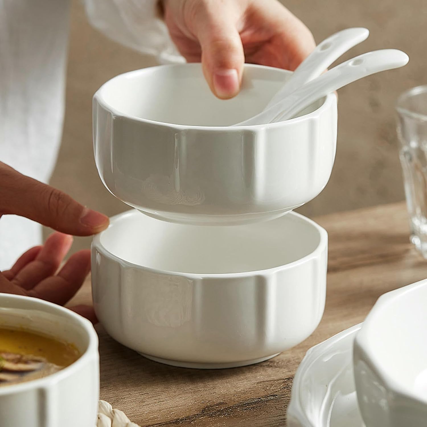 White Ceramic Rice Bowl, Household Japanese Pickled Fish Large Bowl - 10 inch Soup Bowl (12 inch Soup Bowl)
