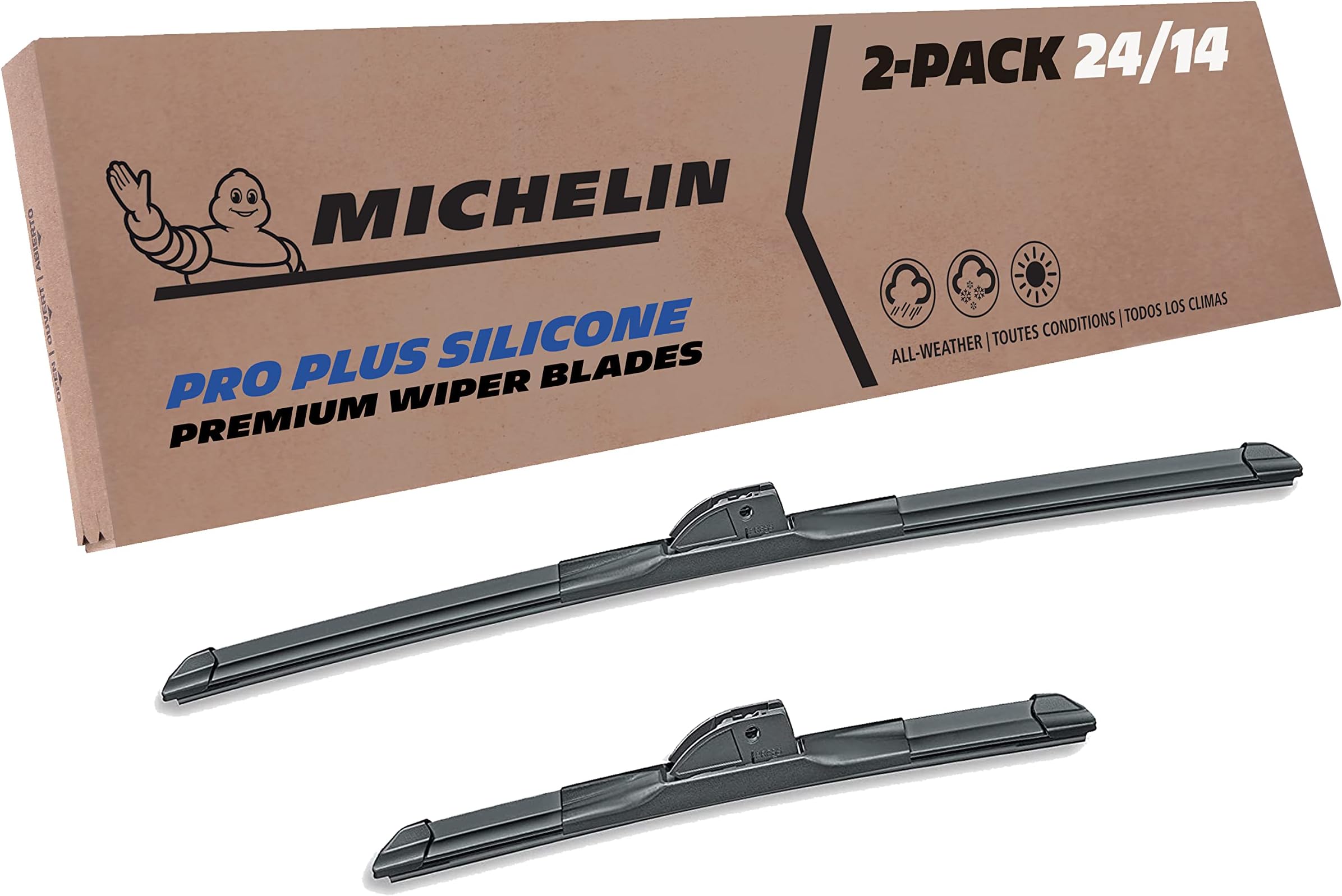 Michelin 40-2414SPBA Pro Plus Silicone Twin Pack 24 & 14 inch Wiper Blade Fits Select Nissan, Chevrolet, Fiat, Mazda, Model Years (2 Pack)