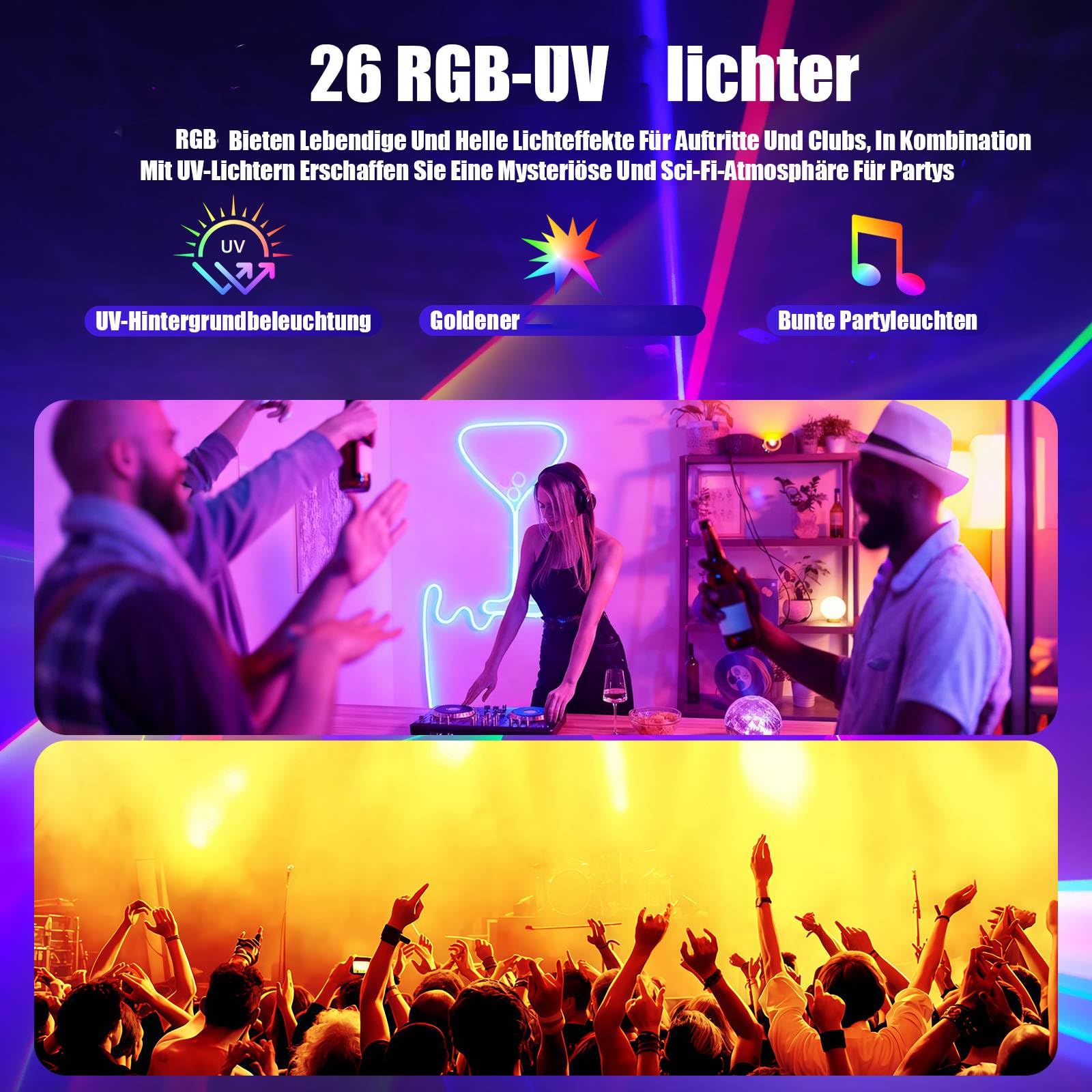 Musikgesteuertes Discolicht Partylicht mit DMX512, UV-Licht & Discokugel - DJ Licht für Club, Party, Fest, Hochzeit, Halloween