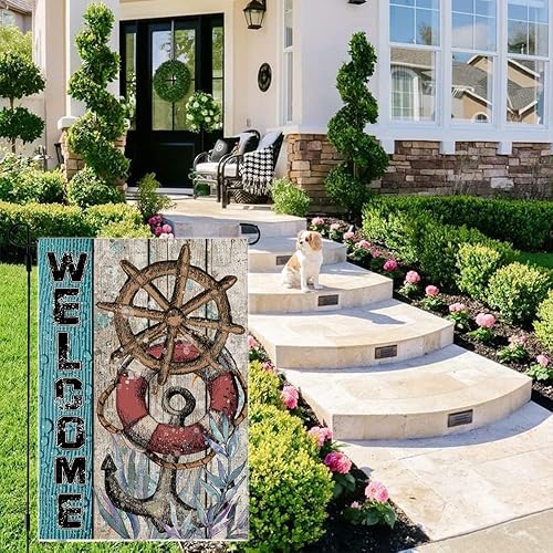 Miniatura 5 de Asminifor Bandera decorativa para el hogar, playa, verano, jardín, costero, patio, barco, ancla, timón, boya de vida, decoración exterior, océano
