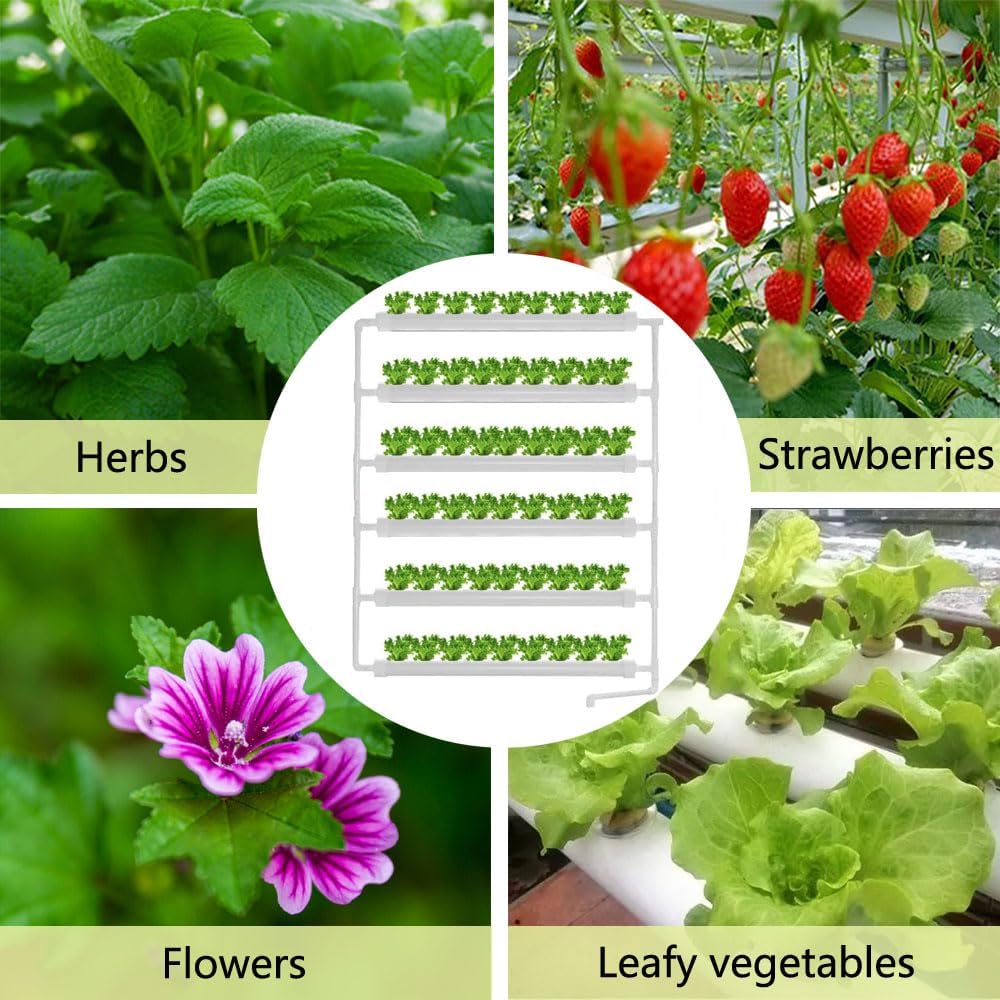 INTBUYING Hydroponics Growing System 54 Holes 6 Pipe Plant Site Grow Kit Hydroponic Gardening System Wall-Mounted Style with Water Pump, Nest Basket and Sponge