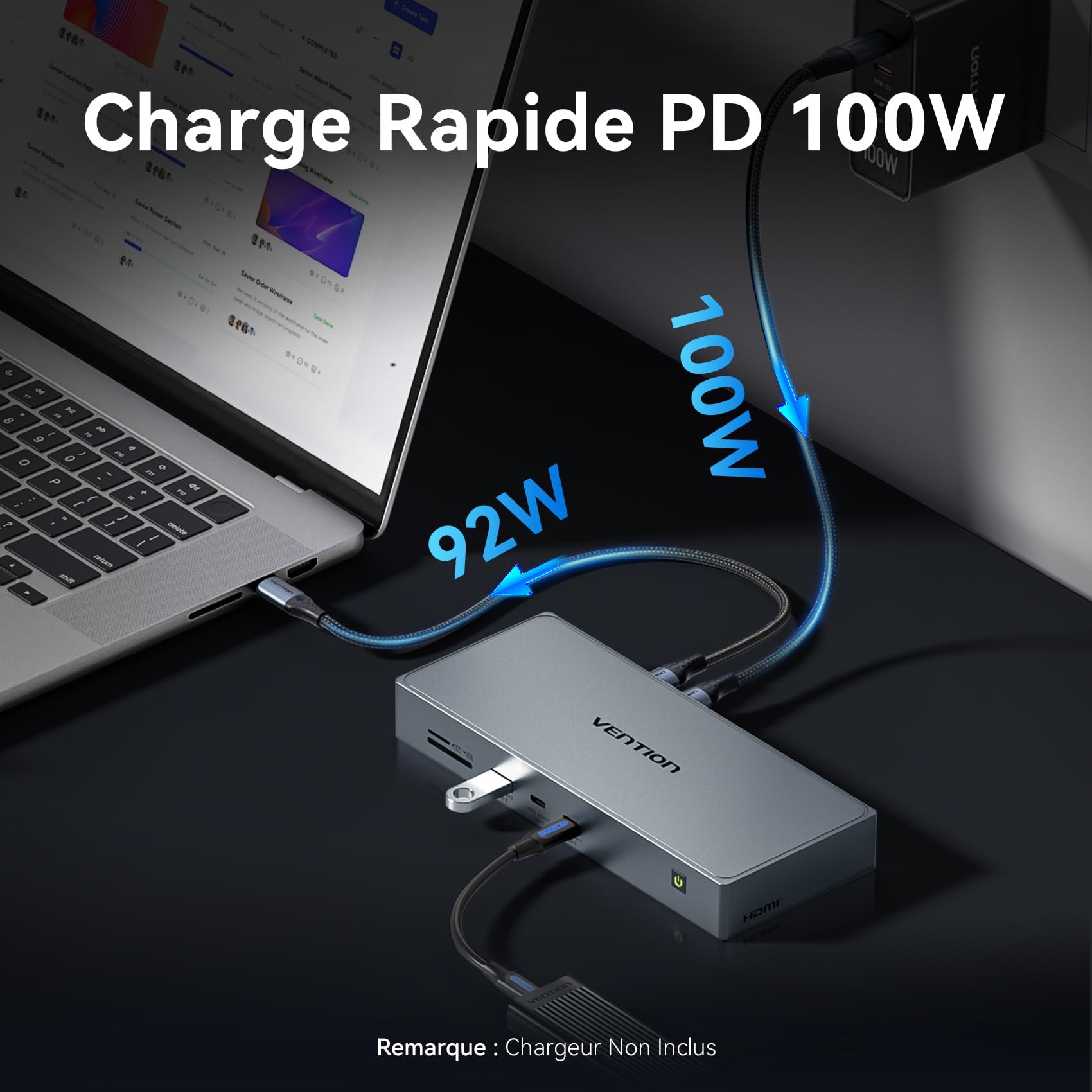 VENTION Station d'accueil USB C/A 11 en 1 pour Ordinateur Portable, Docking Station DisplayLink Double Écran 4K@60Hz pour Mac M1-M4,10Gbps, HDMI, DP, PD100W, SD/TF RJ45, Compatible Mac Mini/AIR M4
