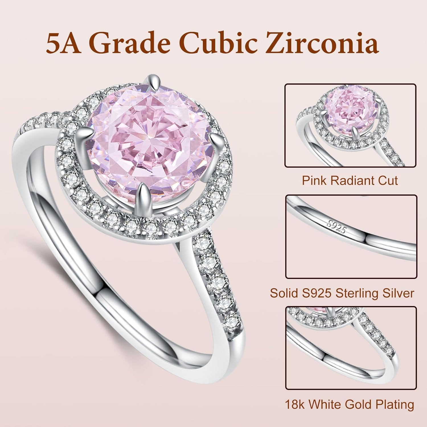 1CT Natural Green Olivine/Yellow Crystal/White/Blue Topaz Stone/Radiant Cut White/Pink/Yelow/Blue/Green Stone/3-Stone Engagement Rings for Women 18K Gold Plated 925 Sterling Silver - Image 2