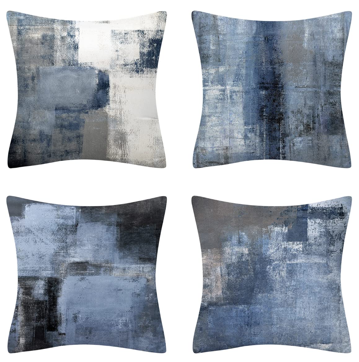 Vellichor EuropeSet of 4 Blue and Grey Seat Cushion Covers - 45cm x 45cm - Patchy Denim Design - For Indoor or Outdoor Furniture - Sofas and Chairs - Modern Home Decor - Square Pillowcases