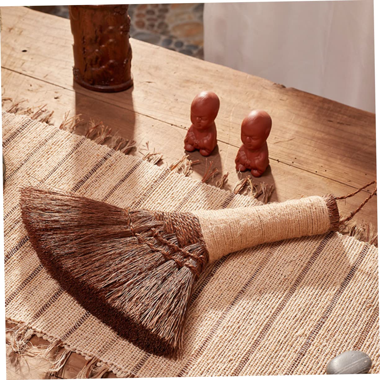 minkissy Small Broom Small Cleaning Broom Hand Held Broom Heavy Duty Broom Cleaning Accessory Manual Broom Desk Dust Broom Desktop Duster Handmade Palm Fiber Duster Home Cleaning Tool