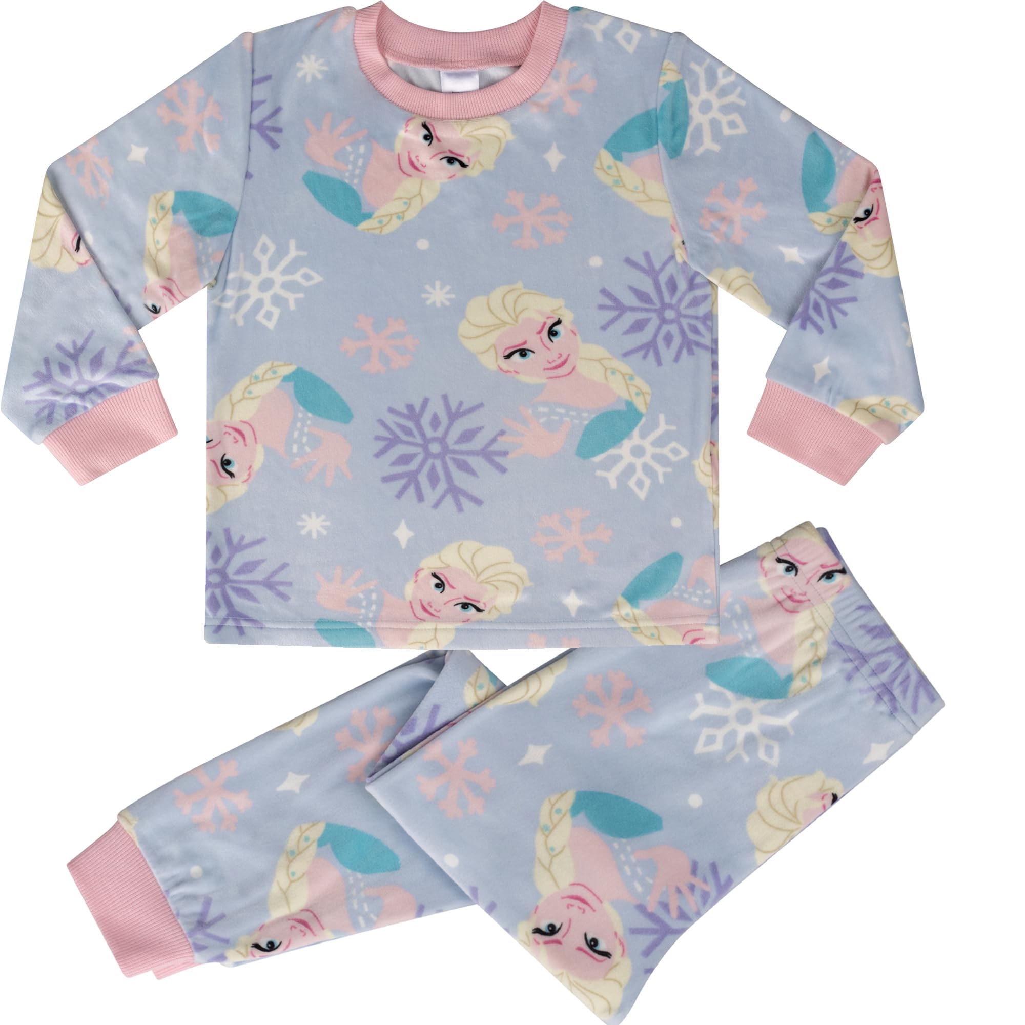 Disney Frozen Elsa Super Soft Fleece Long Sleeved Pyjama Set, Elsa, 7-8 Years: 128cm, Blue