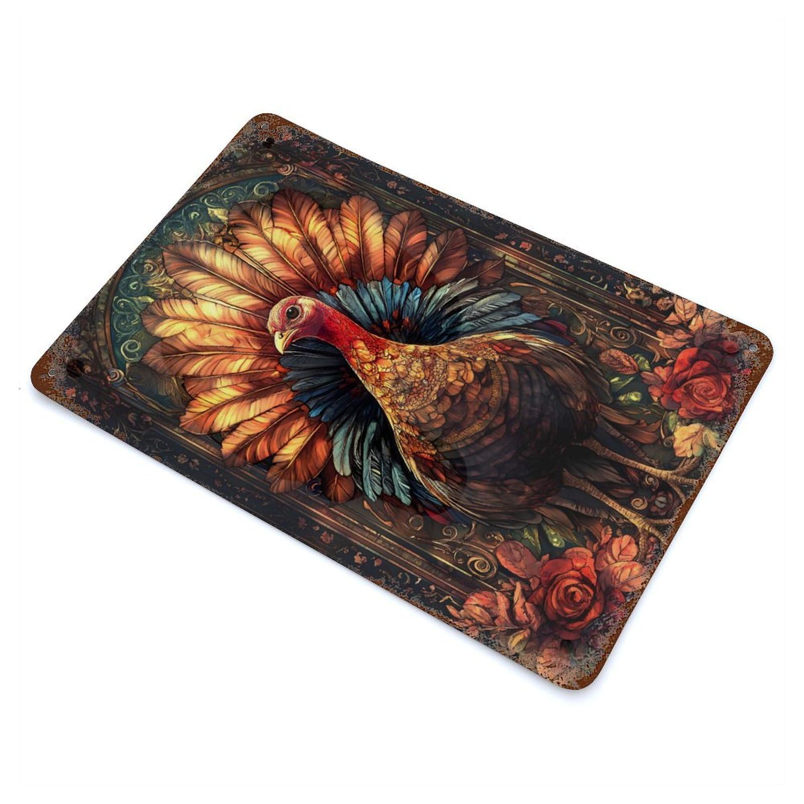 Distressed Metal Wall Sign with Turkey Design 11.8"x7.9", for Living Room, Hallway And Home Decor, Vintage Wall Decor