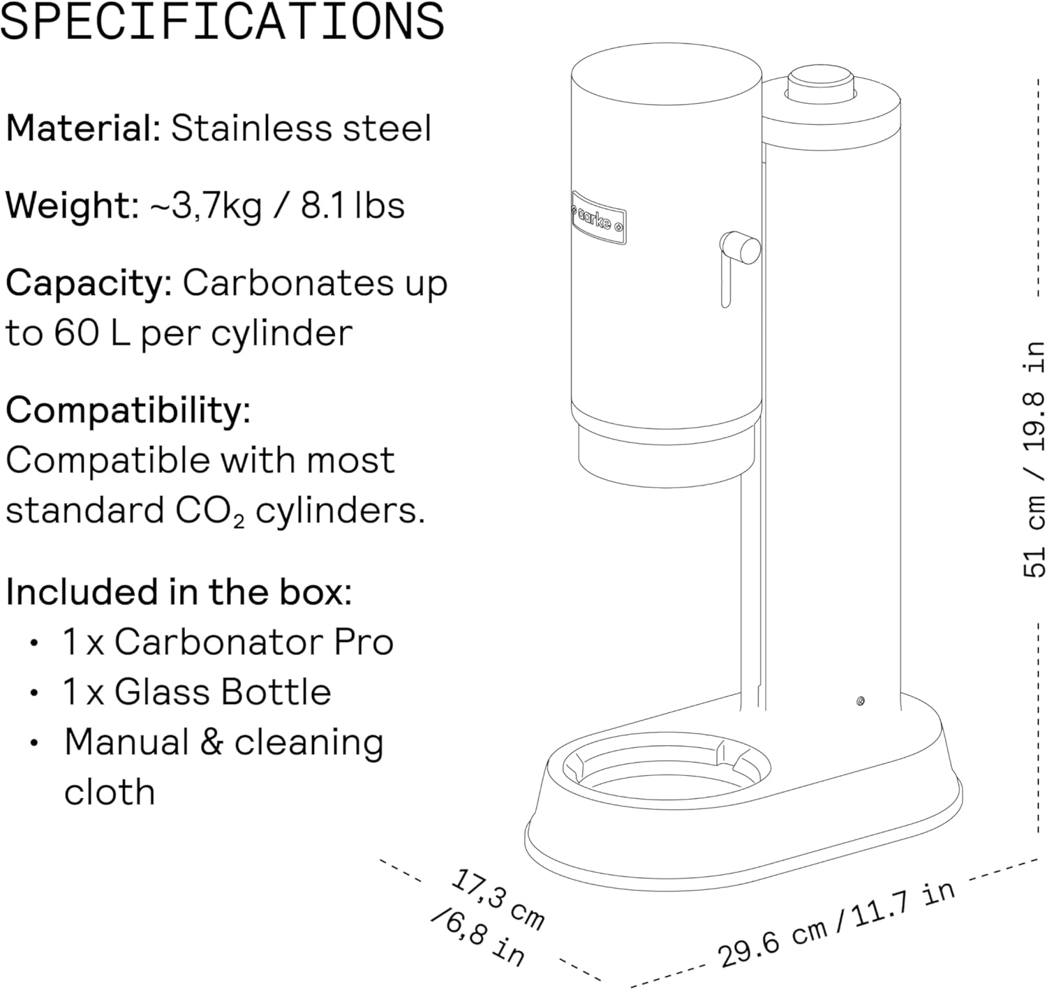 Aarke Carbonator Pro, Sparkling & Carbonation Water Machine, Stainless Steel with Glass Reusable Bottle Volume 800 mL/27 fl oz (Stainless Steel) - Image 8