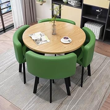 Small Coffee Dining Table and Chair Set for 4, Office Reception Room Club Table and Chair Set, Conference Table with Chairs Set, Space-Saving Furniture, for LoungePU leather-34