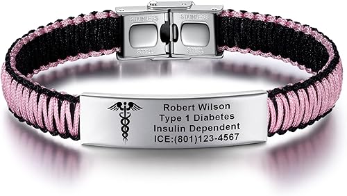 Pulseras de alerta médica para mujeres  Pulseras de identificación médica personalizables para hombres, niñas y niños  Pulseras médicas trenzadas de