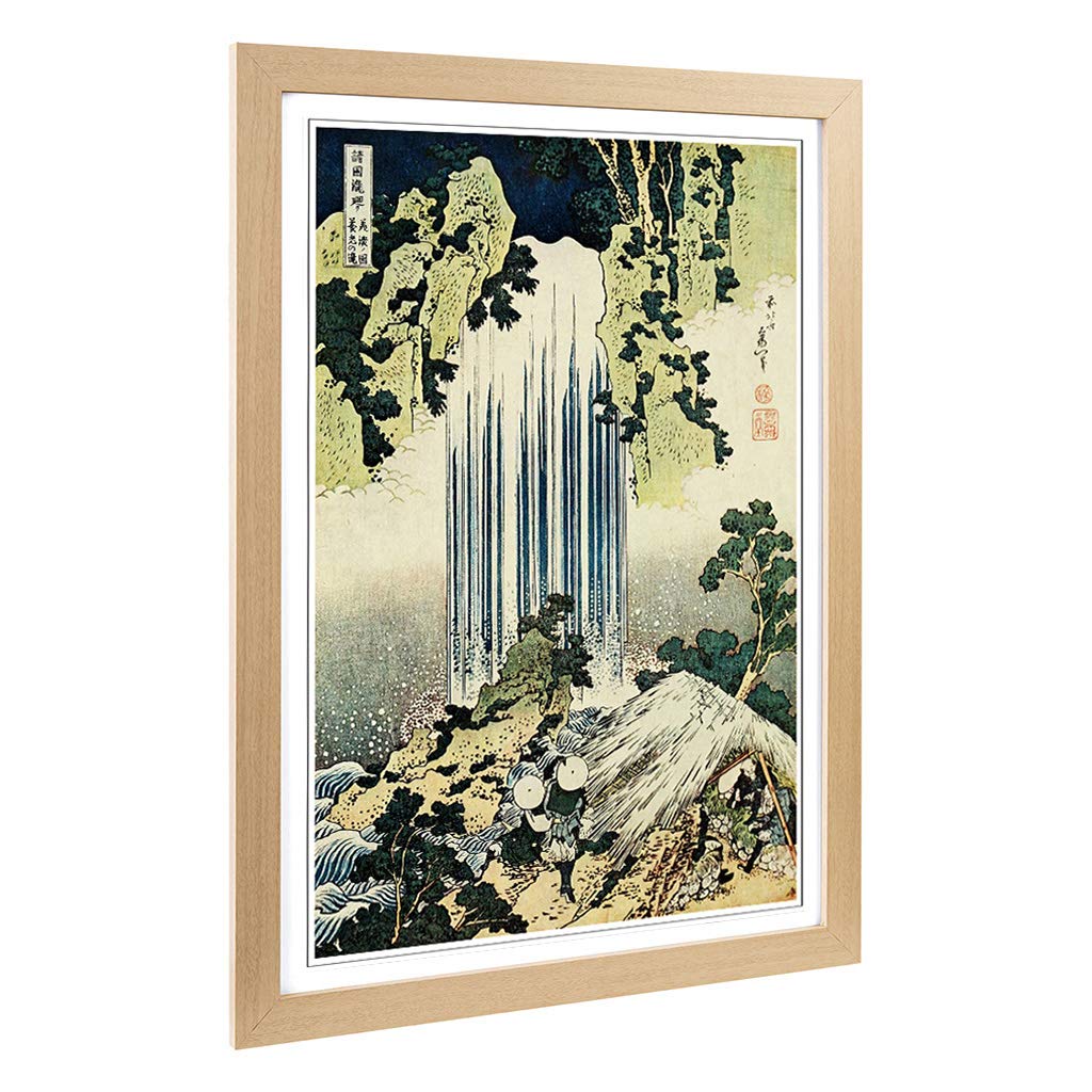 Big Box Art Framed Print of Hokusai Katsushika The Waterfall of Yoro Japanese Oriental Design | Wall Art Picture| Home Decor for Living Room, Bedroom, Office, Oak, A2 / 24.5x18 Inch / 62x45cm