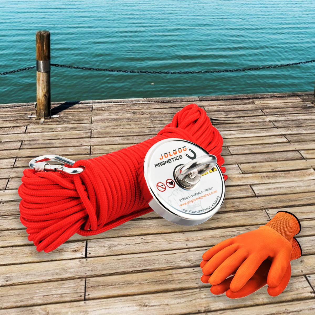 Fishing Magnet 925LBS Bundle Pack, Includes 6mm 100ft High Strength Nylon Rope with Carabiner, Non-Slip Rubber Gloves & Super Strong 925LBS for Retrieving in River, Magnetic Fishing, Treasure Hunting