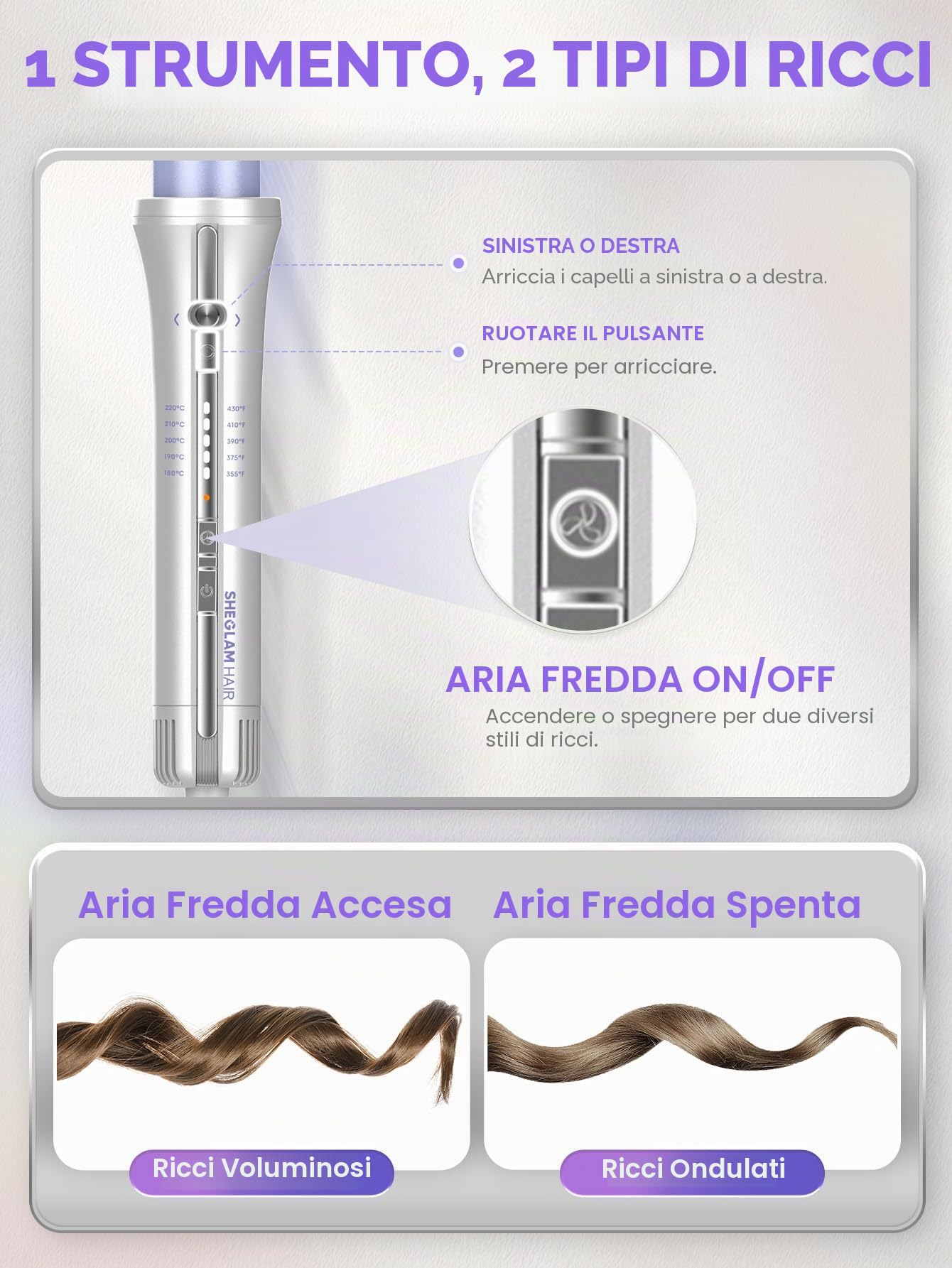 SHEGLAM 25mm Arricciacapelli Automatico One Touch con Aria Fredda – Ricci a Lunga Tenuta per Stili Bounce o Ondulati, Basso Rischio di Ustioni, Riscaldamento Rapido per Capelli Medi o Lunghi (25mm)
