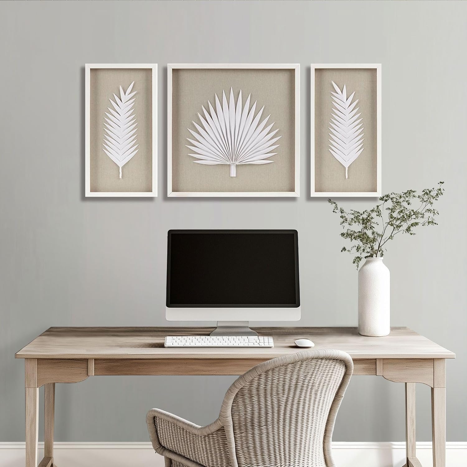 Madison Park Sabal Floral Wall Art - Handmade Canvas Palm Natural Rice Paper Shadow -Box Set, Glass, Wood Frame, Linen Base, Botanical Modern Room Decor for Hallway, Bedroom Accent, Off White 3 Piece Madison Park Sabal Floral Wall Art - Handmade Canvas Palm Natural Rice Paper Shadow -Box Set, Glass, Wood Frame, Linen Base, Botanical Modern Room Decor for Hallway, Bedroom Accent, Off White 3 Piece