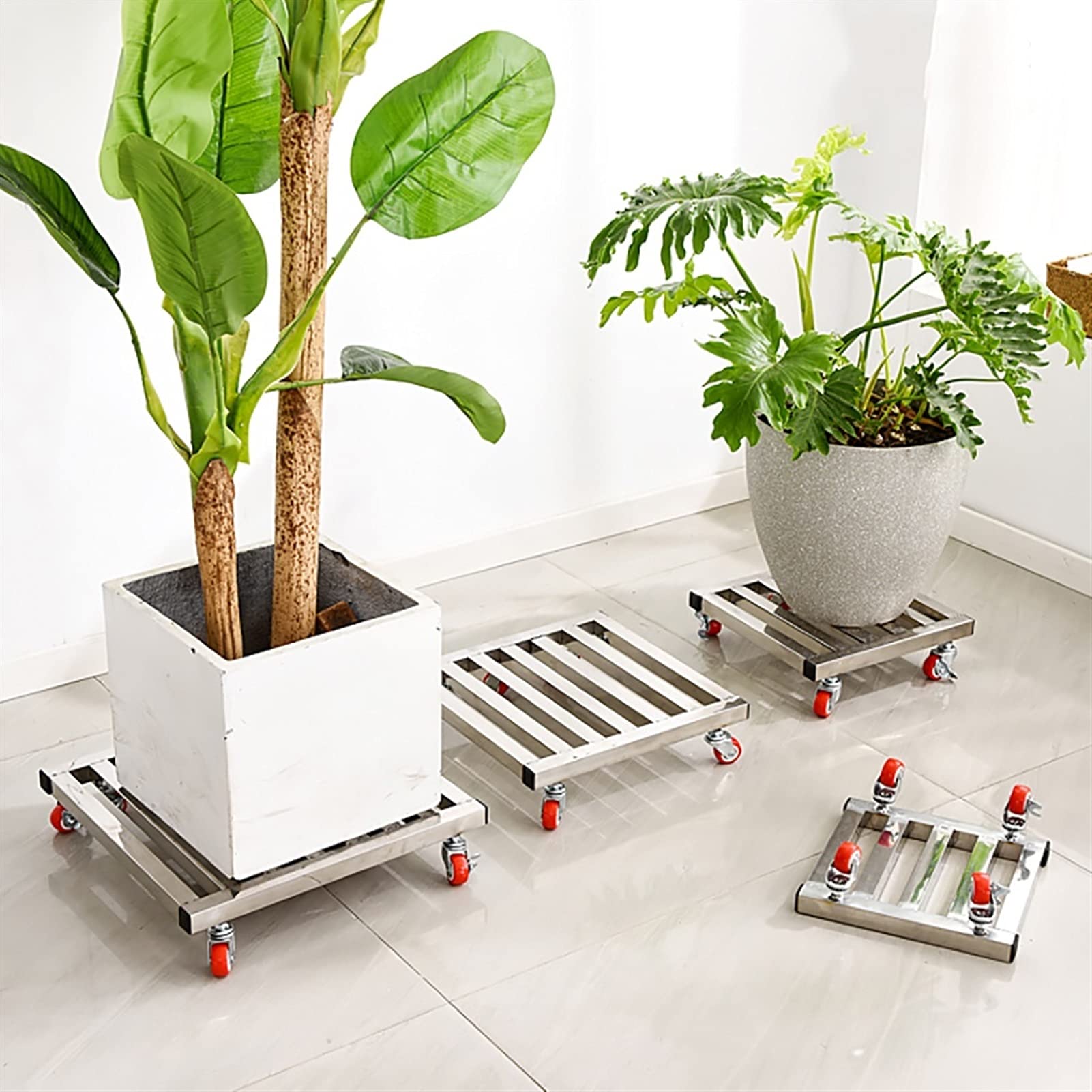 Carretilla de Metal Cuadrada Resistente para macetas - Transportador de macetas Grande con Ruedas, Resistente para macetas de Interior y Exterior, con Deslizador fácil y platillos