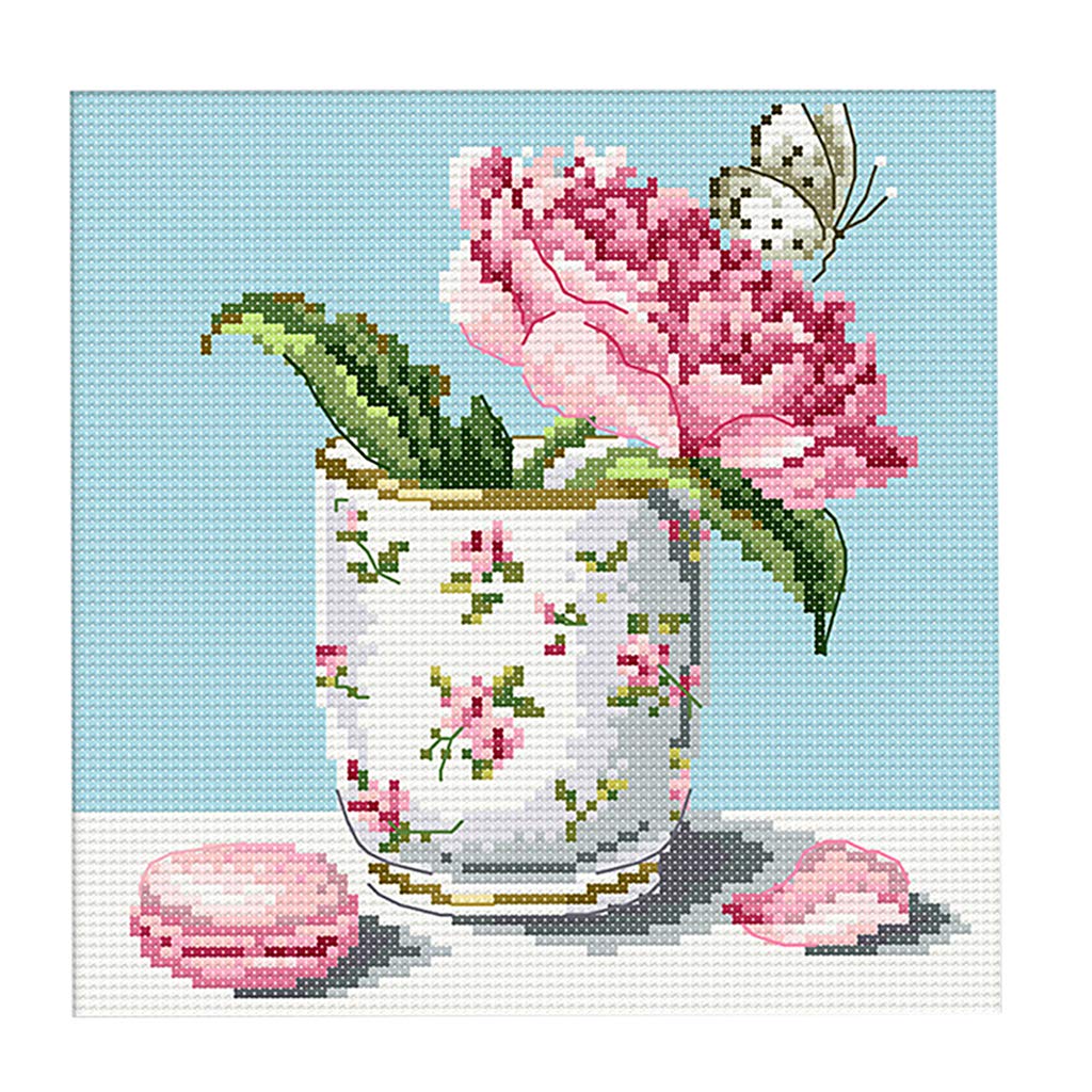 Flower Stamped Cross Stitch Kits Dimensions for Beginners DIY 27 x 27cm 11CT