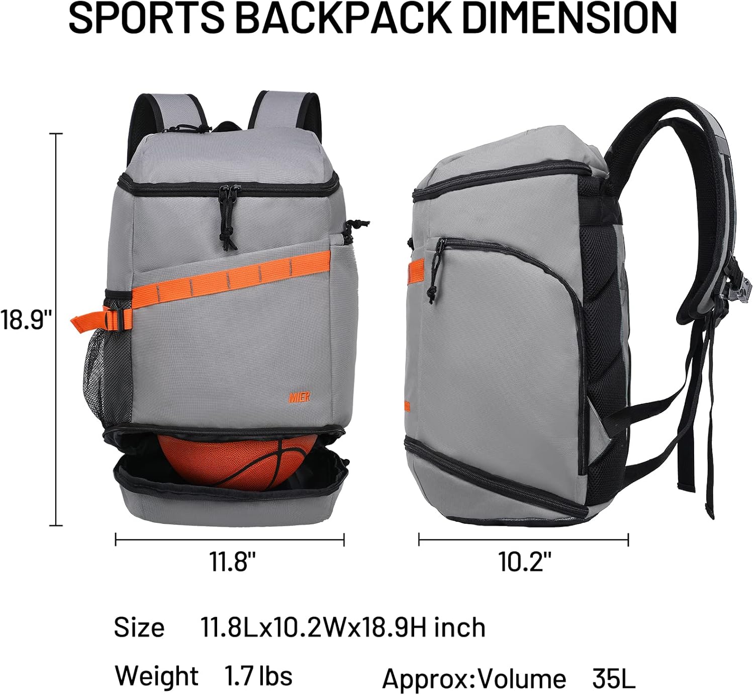 MIER Basketball Backpack with Shoes Compartment Ball Holder Large Sports Equipment Back Pack for Men Women Gym Travel 35L
