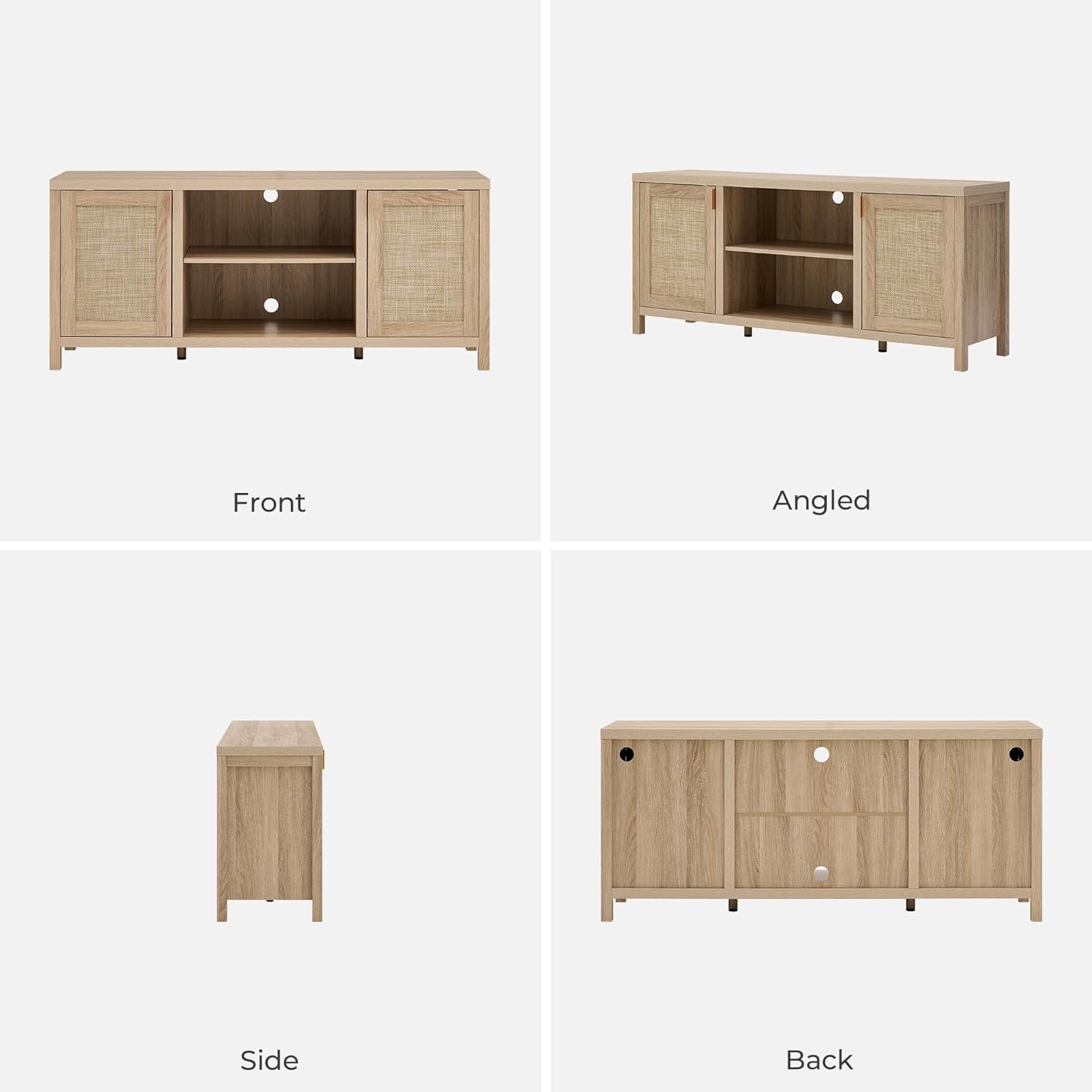 SICOTAS Rattan TV Stand for Living Room - 26" Tall TV Console Cabinet with Storage and Adjustable Shelf, Boho Entertainment Center, 59" Media Console for 50, 55, 65 Inch TV, Light Oak - Image 7