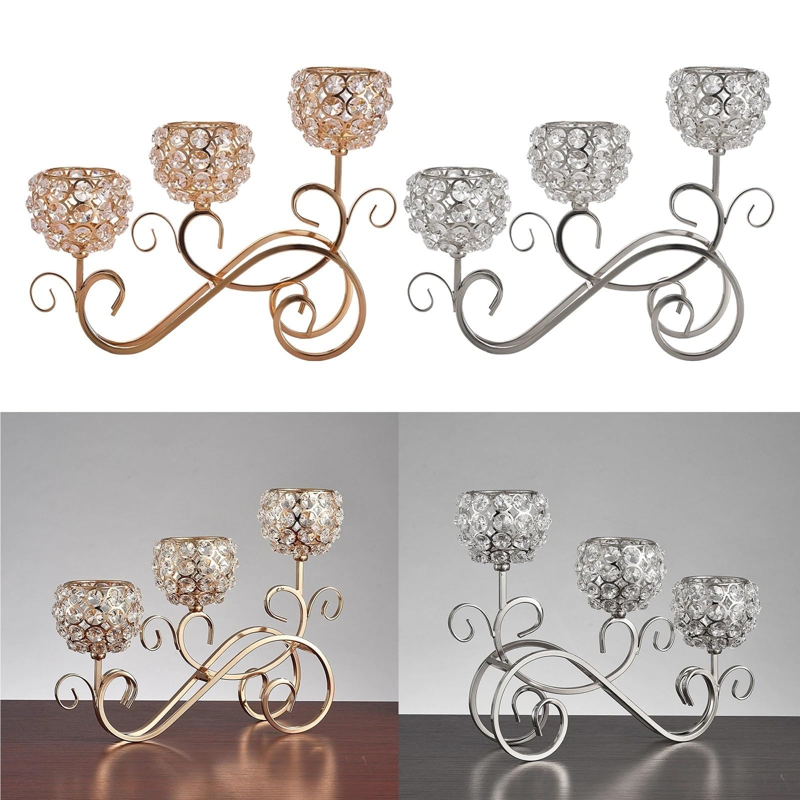 1 pezzo di portacandele in cristallo a 3 bracci centrotavola candelabri for decorazioni for la casa Per Matrimoni Credenze Camino(Gold)