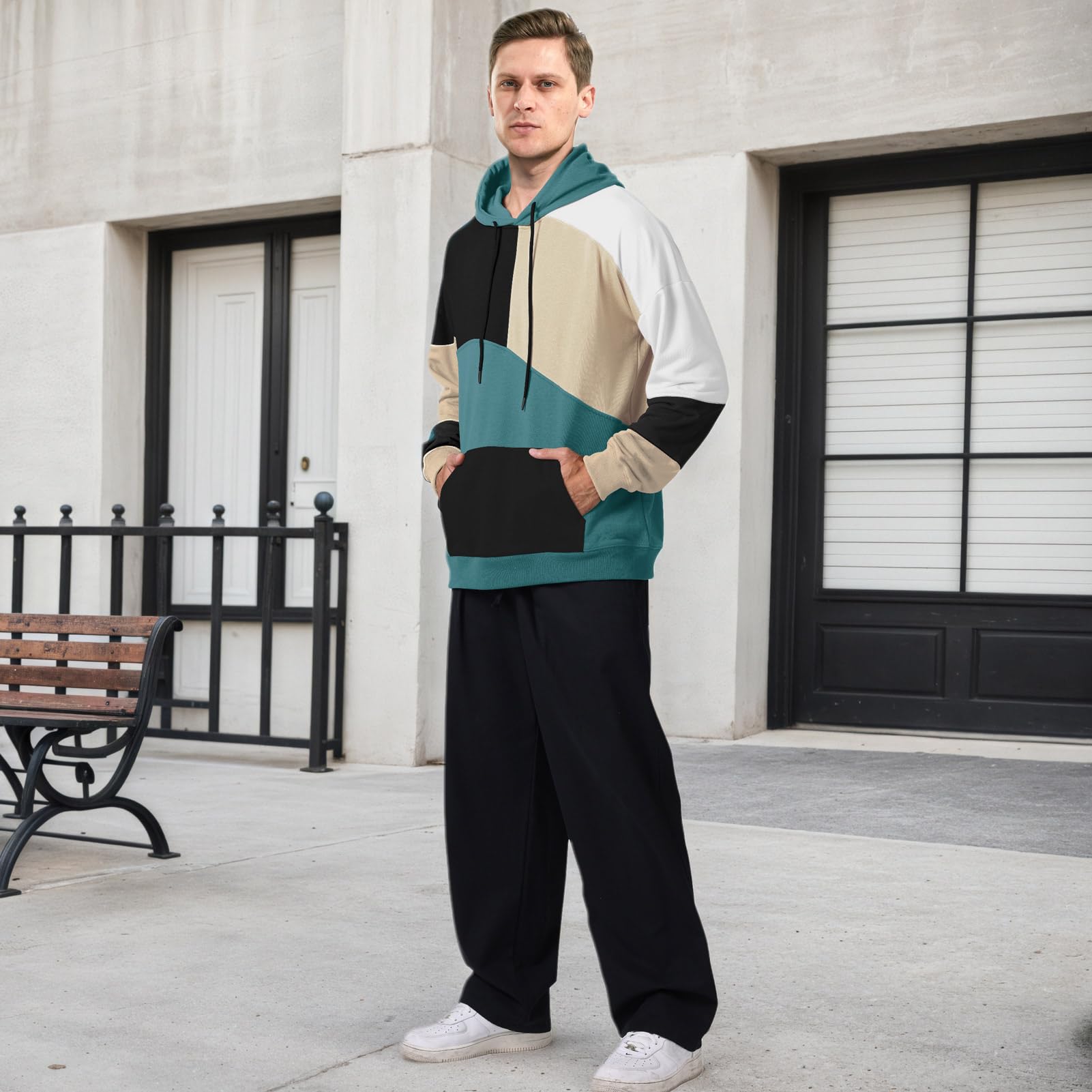 Herren Bunt Hoodie Baumwolle Kapuzenpullover mit Taschen Hoody | Kapuzenpulli Streetwear Casual Farbblock Sweatshirt Urban Pullover Herbst Winter