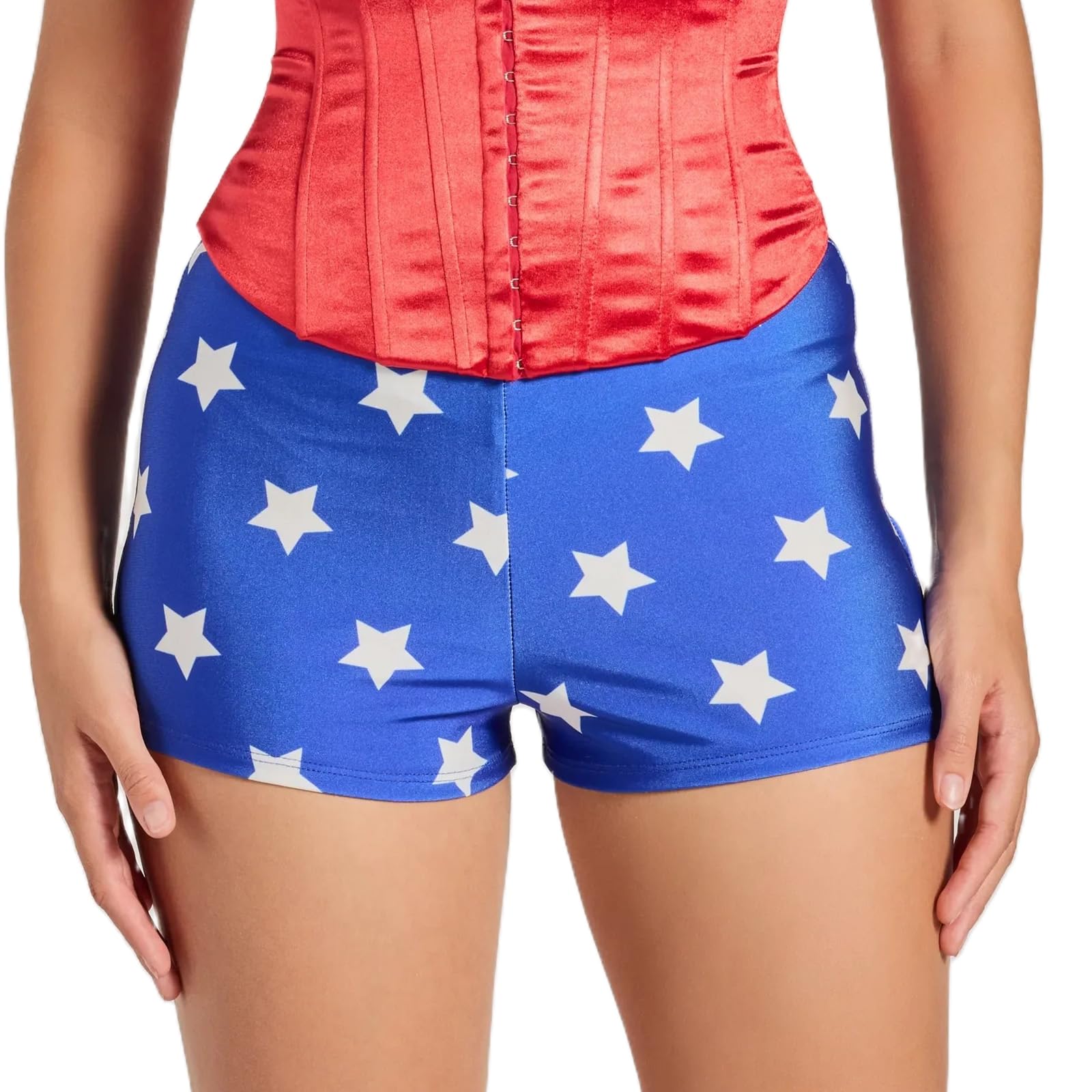Springcmy Woman Superheroes Halloween Cospaly Bottom Costume Mid Rise Booty Shorts (A Blue, L)