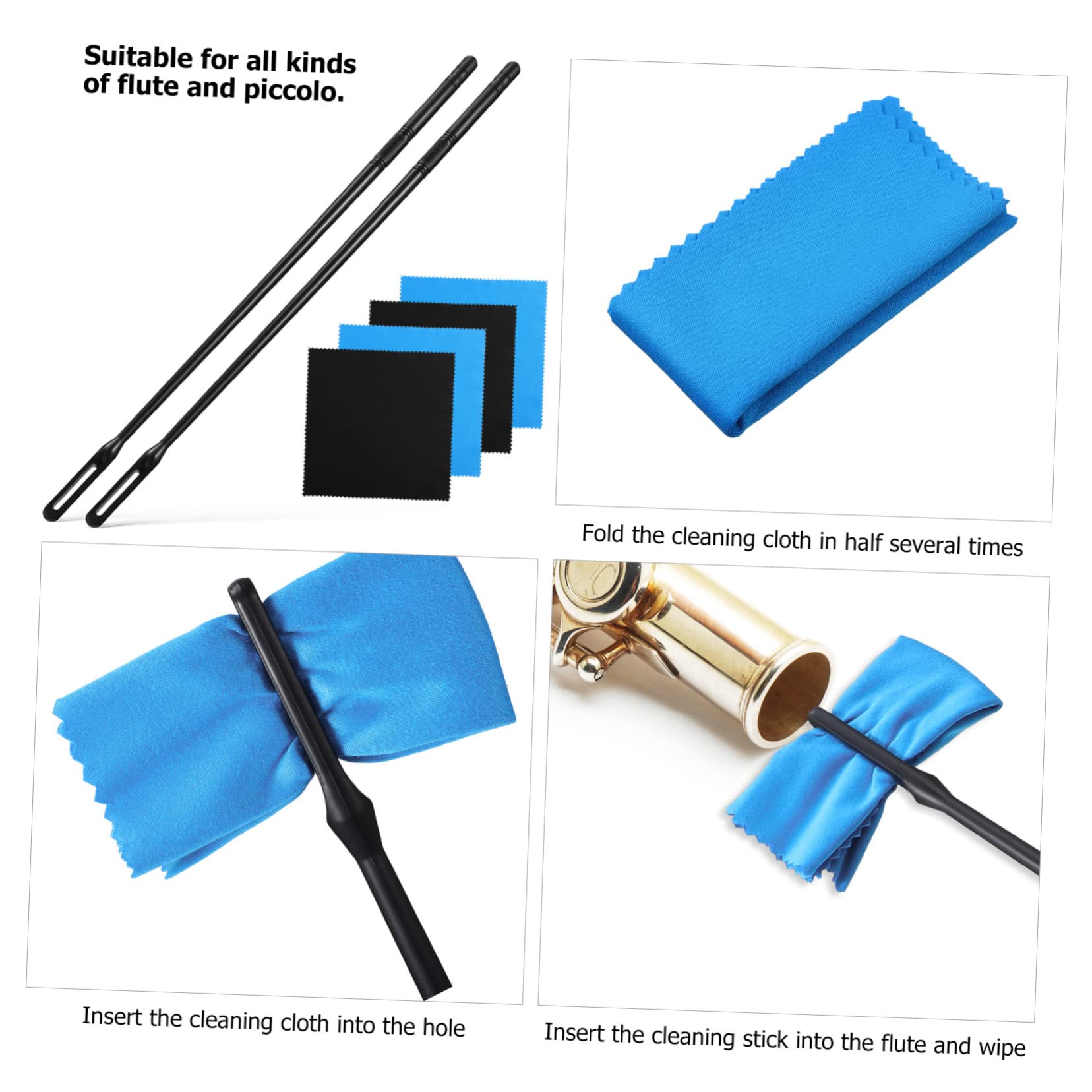 CIMAXIC 2 Pack Flute Cleaning Rods Cloths Plastic Cleaning Sticks for Flute Tarnishing Cloth for Recorder