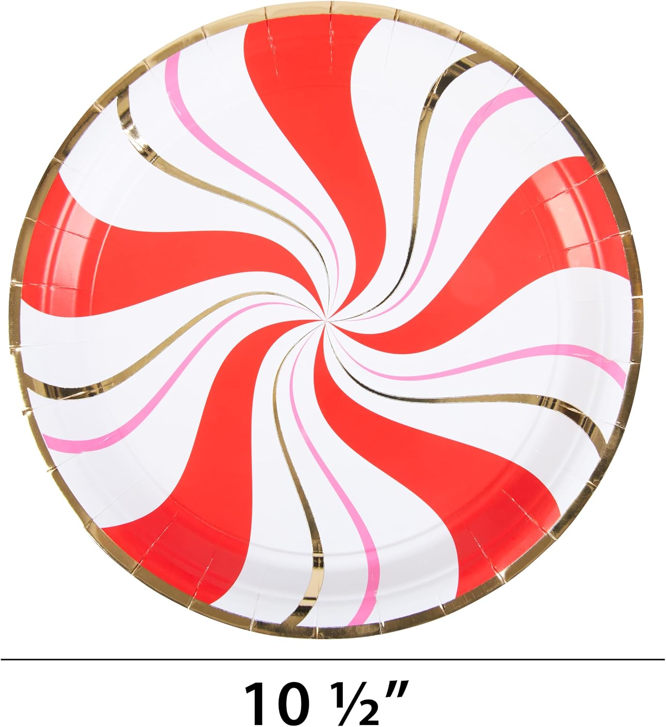 C.R. Gibson Holiday Peppermint Twist with Gold Foil Dinner Paper Plates, 8-Count, 10" Diameter