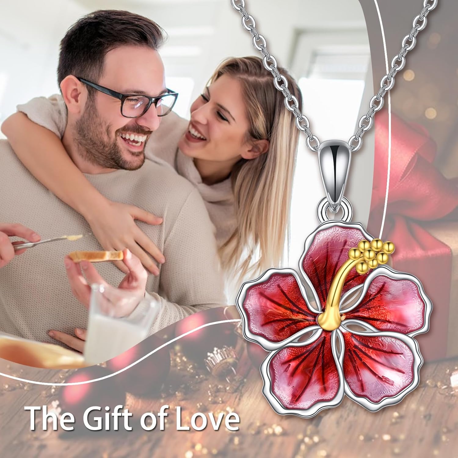 YFN Peony/Hibiscus Flower Pendant Necklace Sterling Silver Enamel Flower Jewelry Gifts for Women Mother Gifts - Image 4