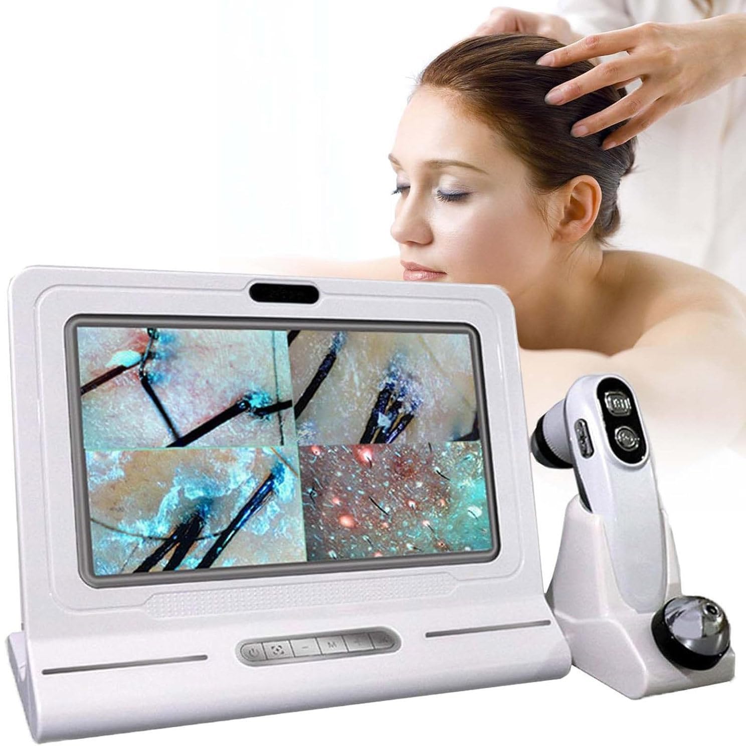 Haut Haar Analysegerät, Kopfhautanalysegerät, mit 11 Zoll HD LCD Bildschirm für Haut- und Haaranalyse, Analysegerät Multifunktionaler Digitaler Hautpflege-Analysegerät