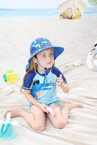 Miniatura 7 de LLmoway Sombrero de playa para niños y niñas, UPF50, sombrero de ala ancha con solapa para el cuello