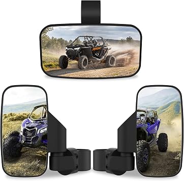 UTV Side Mirrors & Center Mirror with 1.6"-2" Roll Bar Cage Adjustable Rear View Side Mirrors Compatible with Polaris RZR RZR Ranger Can-Am Maverick Yamaha