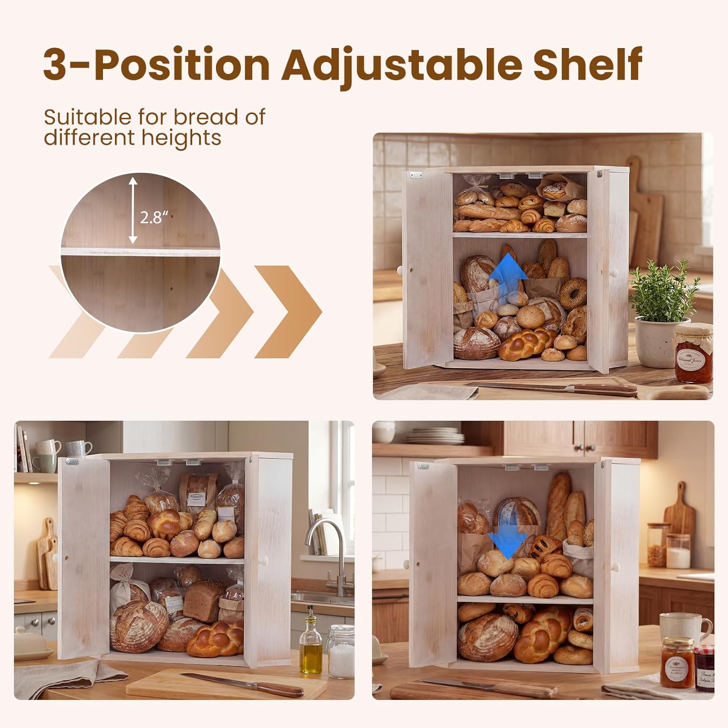 Giantex Corner Bread Box for Kitchen Countertop, Bamboo Wood Storage Bin with 2-Tier Pantry Shelves, Farmhouse Countertop Breadbox with Storage Organizer Cabinet for Bread Snacks (Farmhouse)