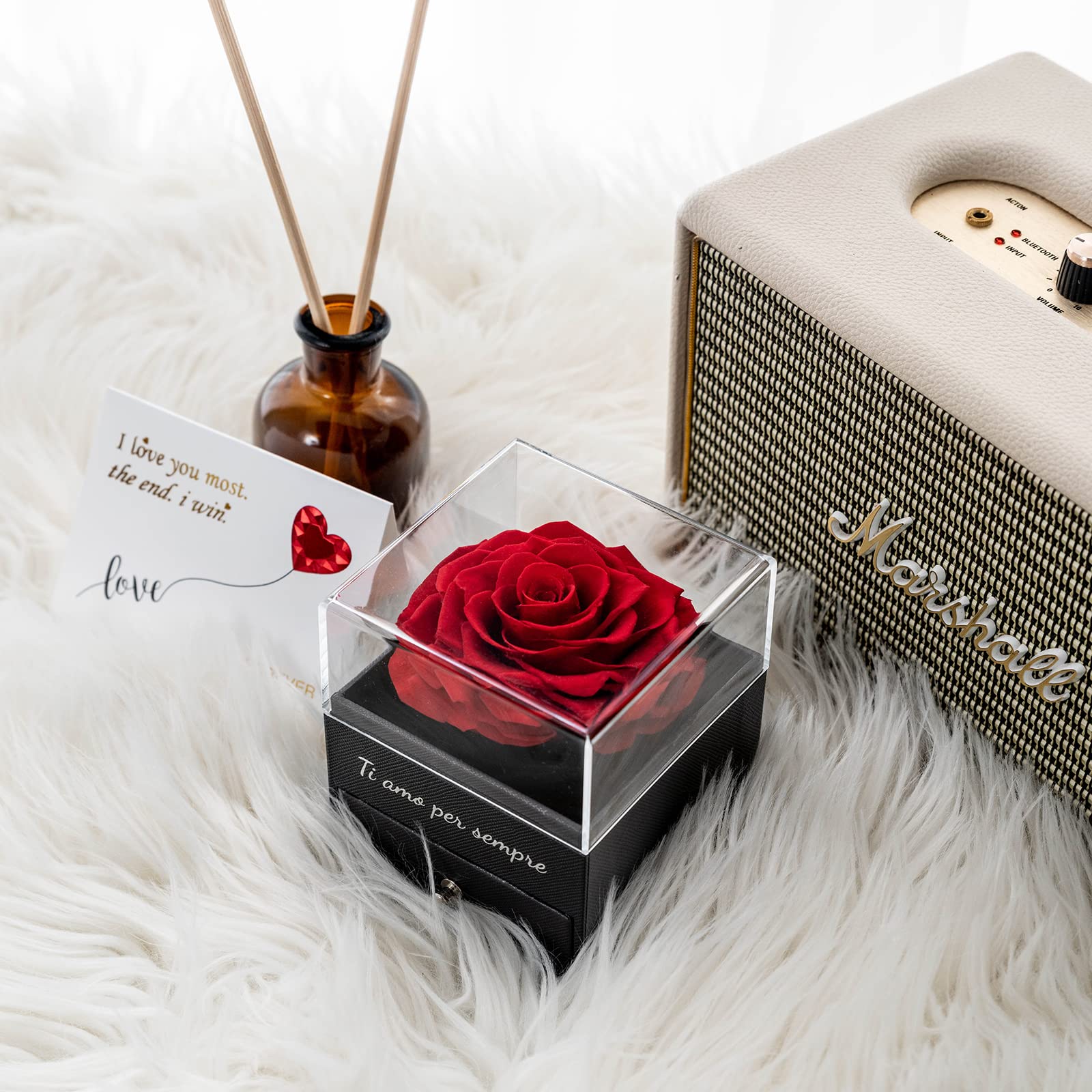 Sunia Festa della Mamma Idee Regalo, Vera Rosa Eterna con Collana Argento 925 Donna con e Orecchini, Rosa Stabilizzata Vera, Regalo Mamma Donna Compleanno, Regalo Festa della Mamma