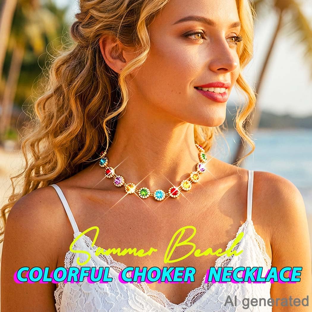 ACEDRE Colorful Crystal Choker Necklace Sparkly Rhinestone Chokers Necklaces Gold Chain Party Prom Neck Jewelry for Women