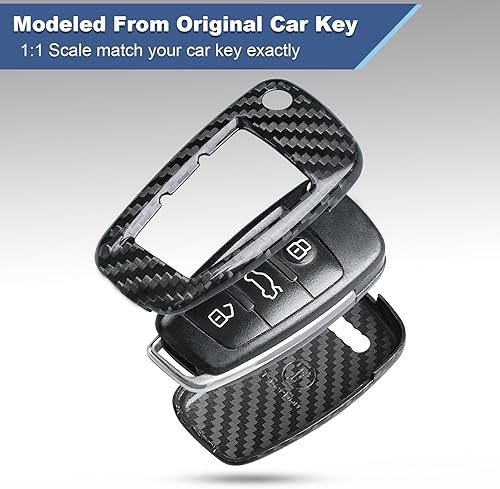 Miniatura 6 de T-carbon - Funda de fibra de carbono real para llavero con cordón, funda protectora para llave T-carbon para Audi A1 A3 A4 A6 A8 Quattro Q2 Q7 R8