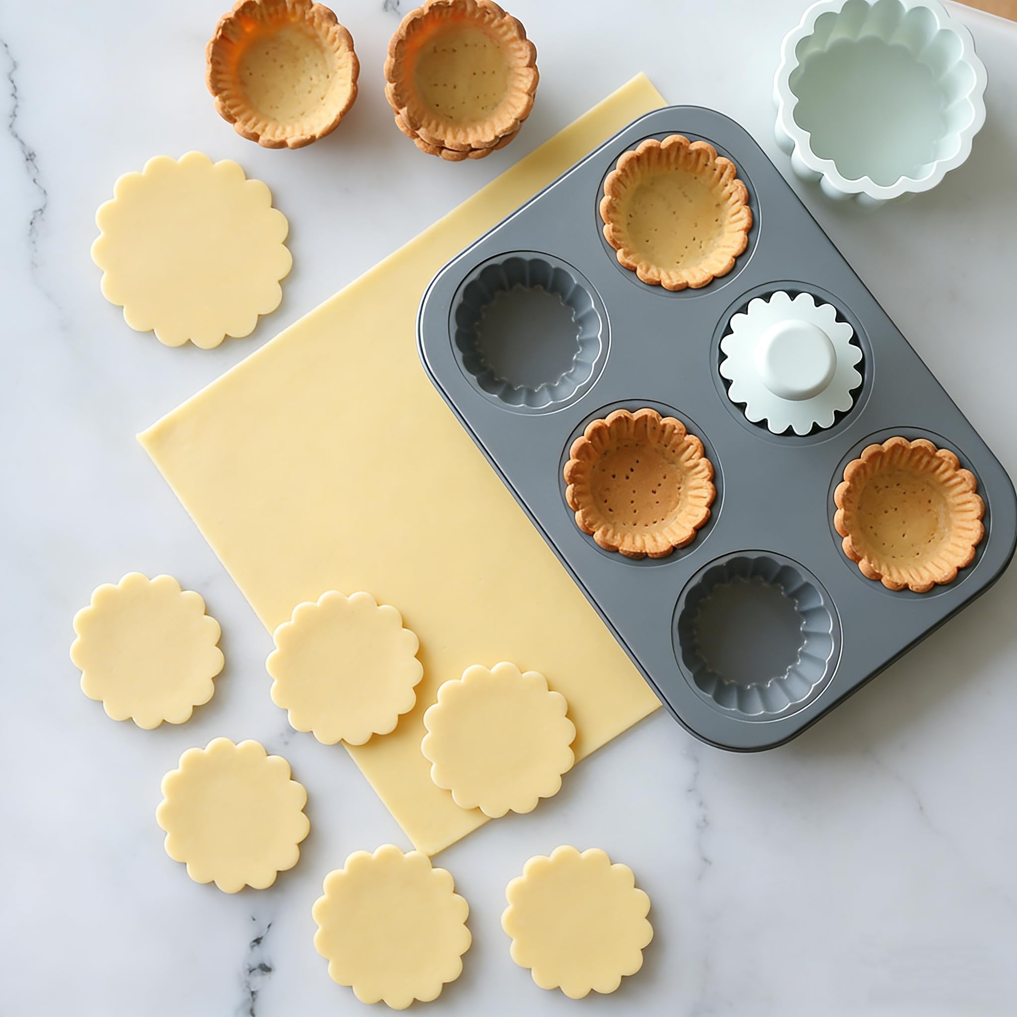 Mini molde para tartas, moldes de tarta de huevo de 2.75 pulgadas, 6 cavidades, antiadherente, acanalado, mini molde para tartas, quiche, pasteles de queso, postres