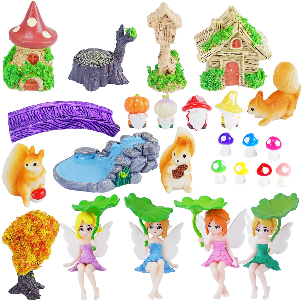 NEUROVYRAL 25Pcs Fairy Garden Accessories Kit, Miniature Gnomes & Tiny Fairies House Set Miniature Garden Ornaments, Mini Garden Animals and Accessories for DIY Terrarium Micro-Landscaping