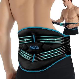 REVIX Compression Ice Pack for Back, Reusable Lower Back Ice Pack with Dual Support Belts, Wearable Snug-Fit Cold Therapy Lumbar Brace for Lower Back, Sciatic Nerve, Muscle Relaxation