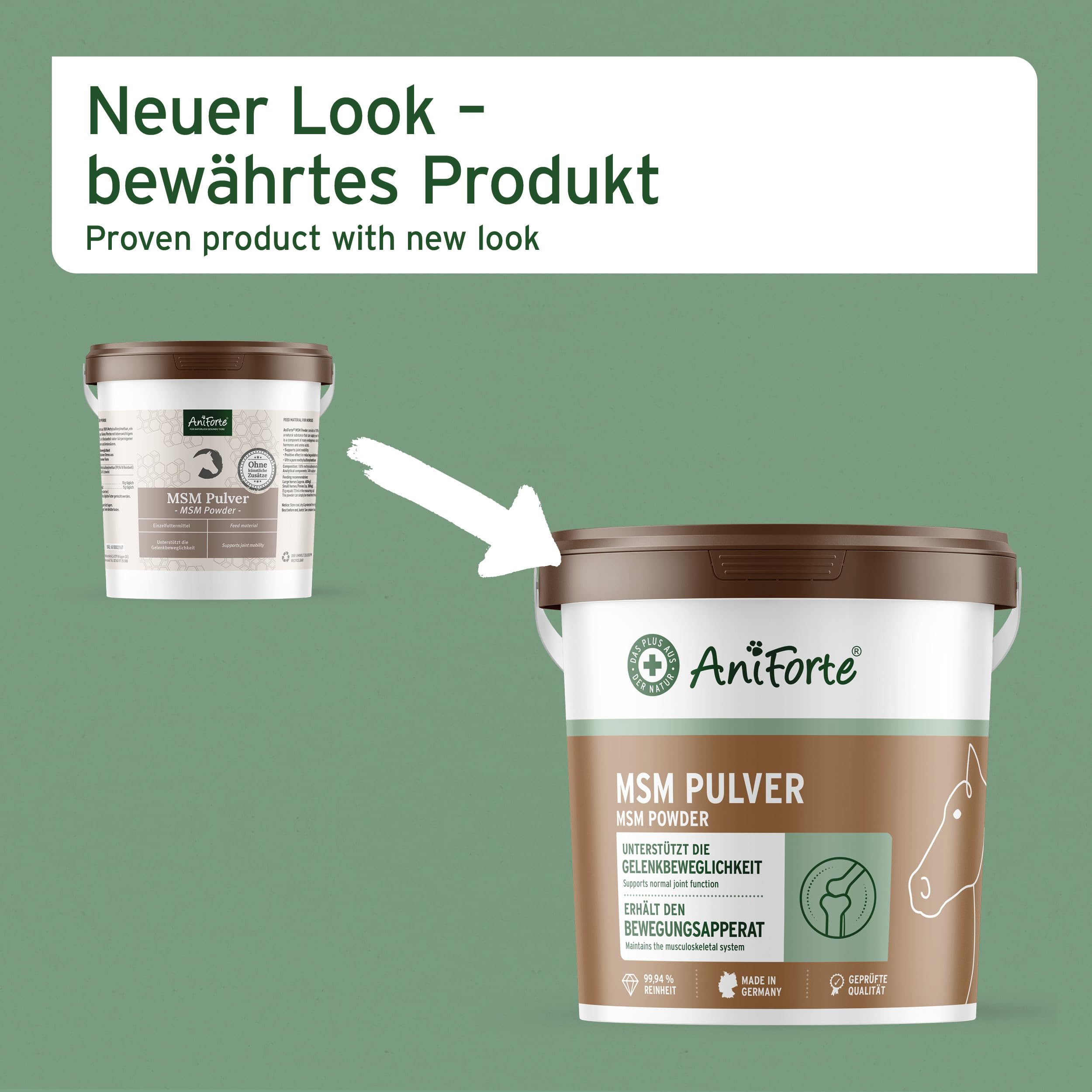 AniForte MSM Pulver für Pferde 1,5 kg – Hochreines Methylsulfonylmethan, Hochdosiert mit Reinheitsgrad 99,94%, organischer Schwefel als Gelenkpulver, höchste Qualität