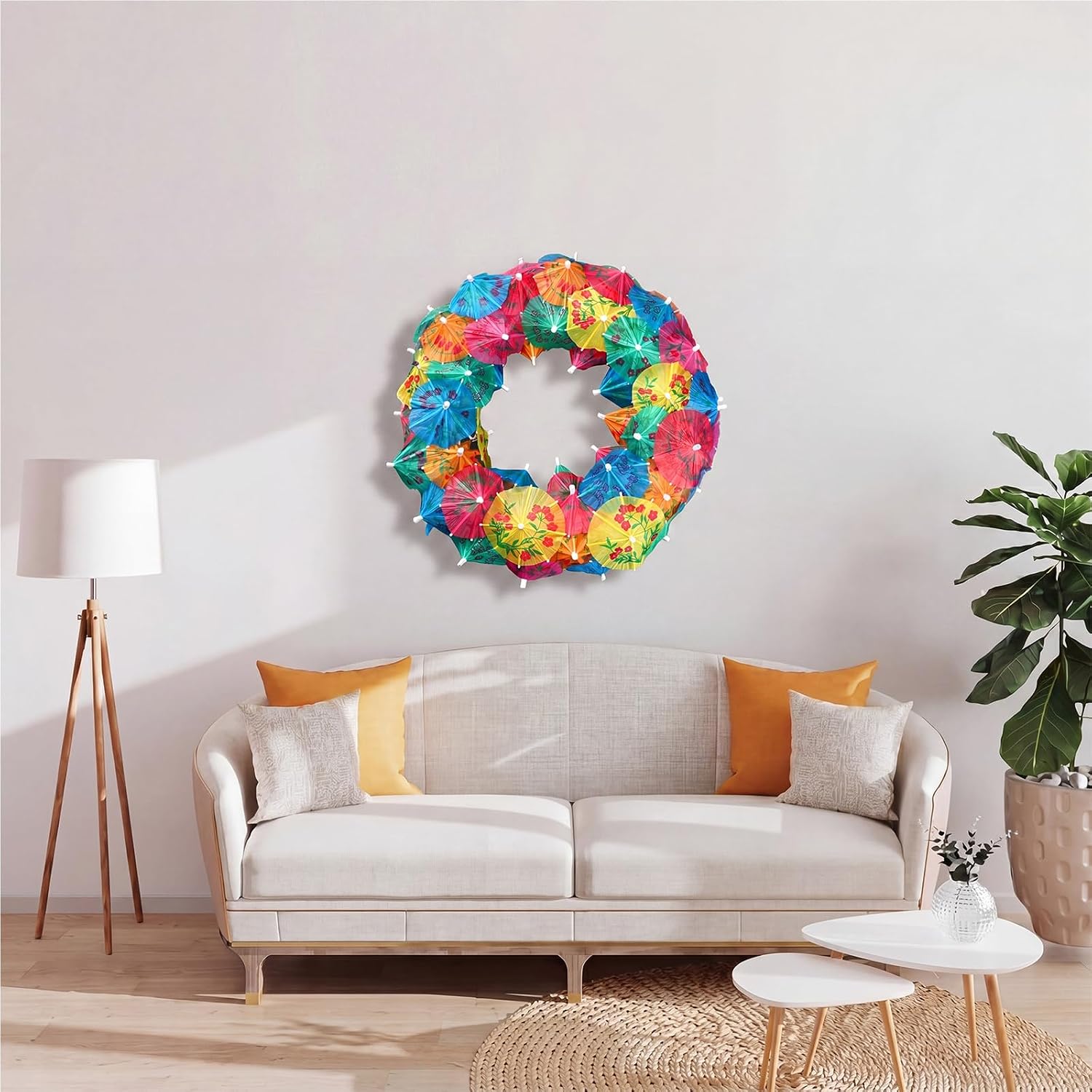 DIY Summer Cocktail Umbrella Wreath Crafts Kits Include 1 Circle Foam with 100 Paper Cocktail Drink Umbrella Picks DIY Summer Hawaiian Wreath Decor for Home Tropical Beach Party Supplies