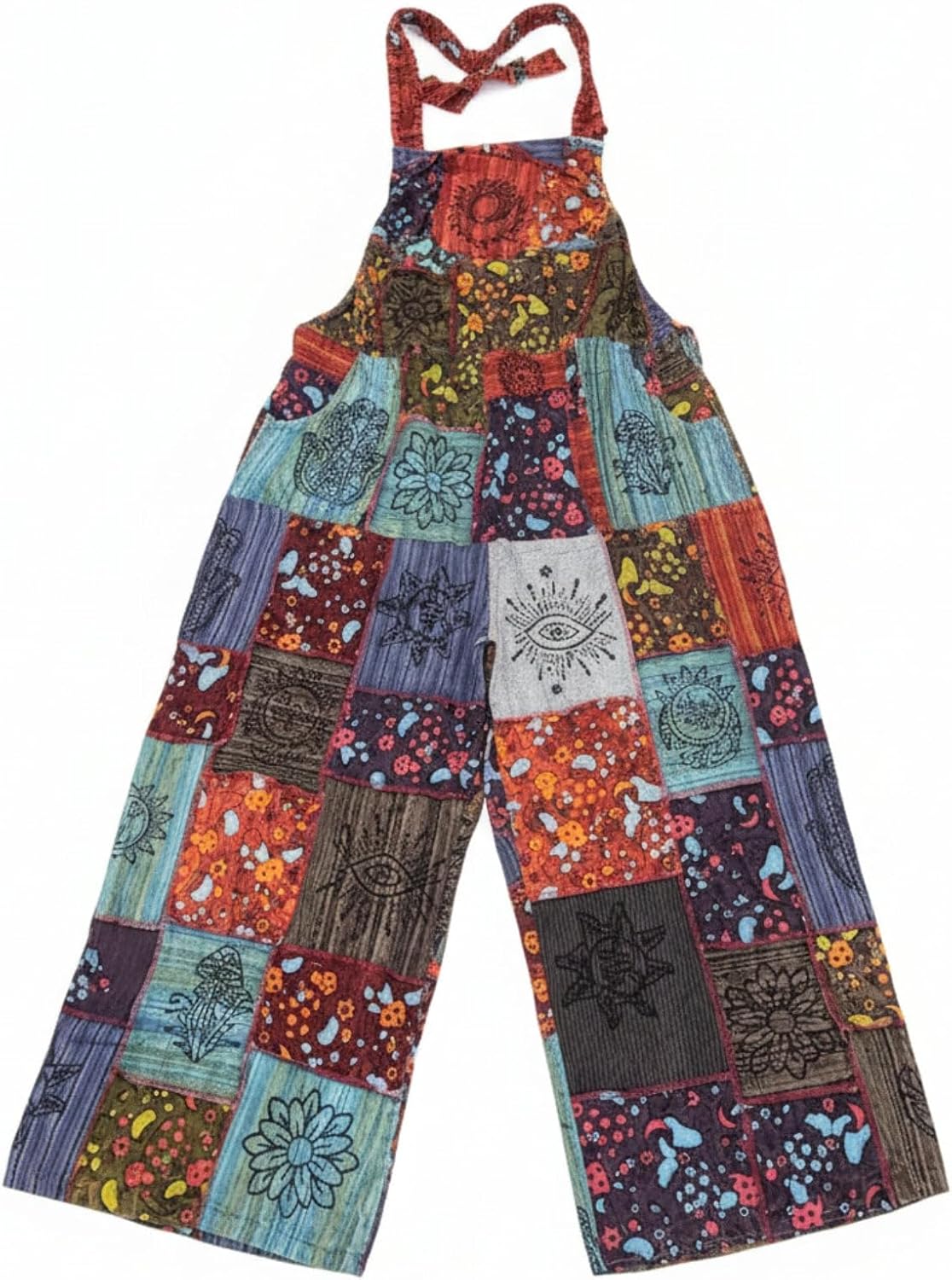 Ezhippie Women’s Bohemian Floral Cotton Summer Jumpsuits Patchwork Hippie Festival Dungarees