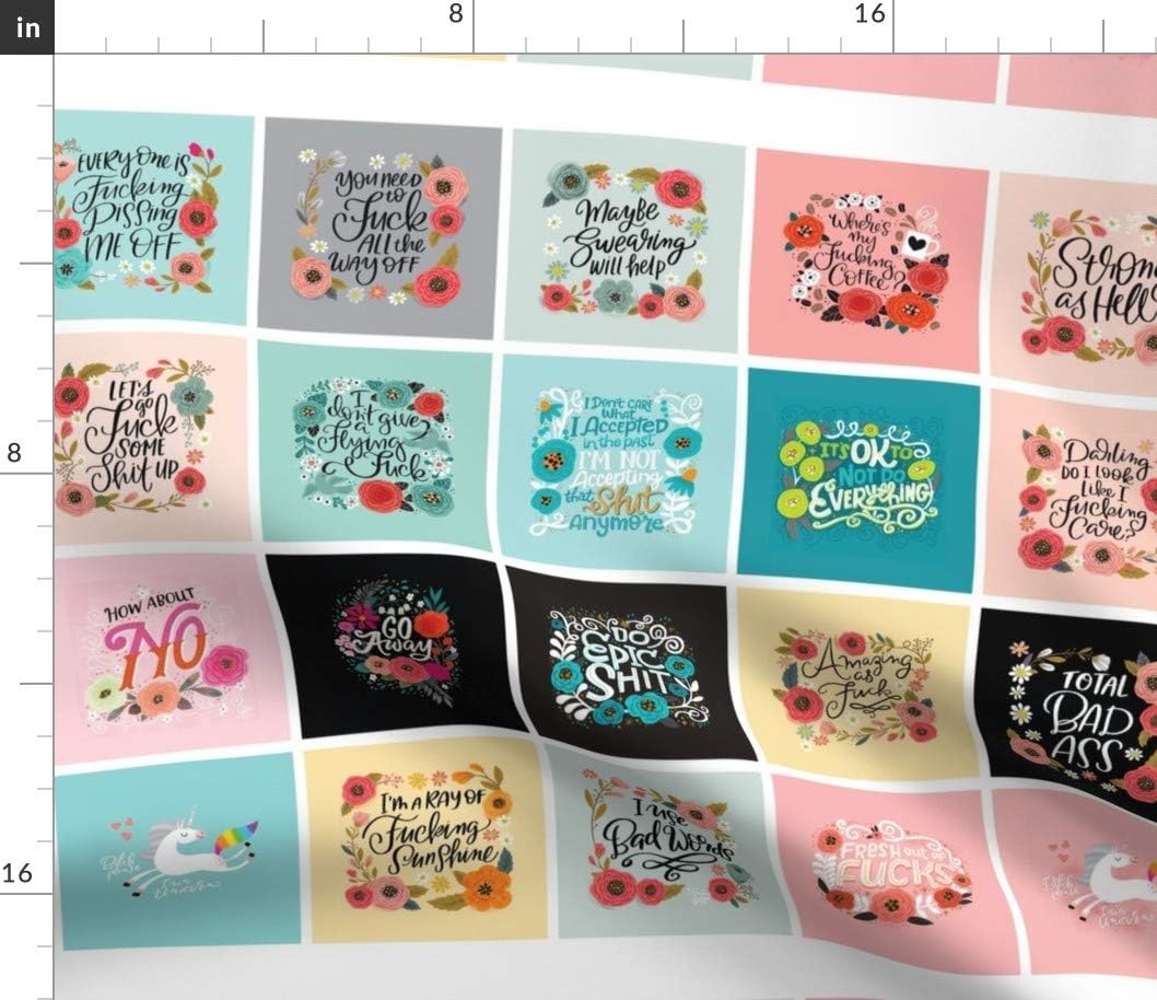 Spoonflower Fabric - Pretty Swear Cuss Fat Quarter Panels Printed on Cotton Poplin Fabric by The Yard - Sewing Shirting Quilting Dresses Apparel Crafts
