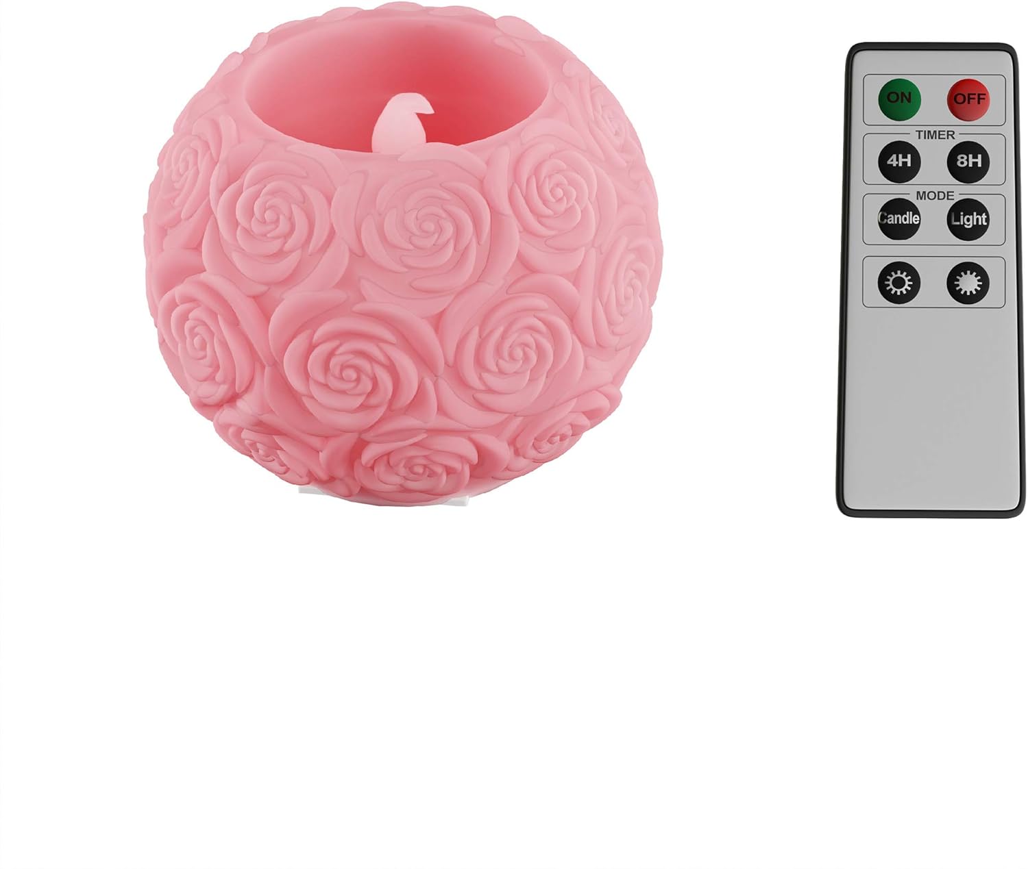Lavish Home LED Candle with Remote Control-Rose Ball Design Scented Wax, Realistic Flickering or Steady Flameless Sphere Light-Ambient Home Décor, (L) 4.7”x (W) 4.7”x (H) 3.7”, Pink