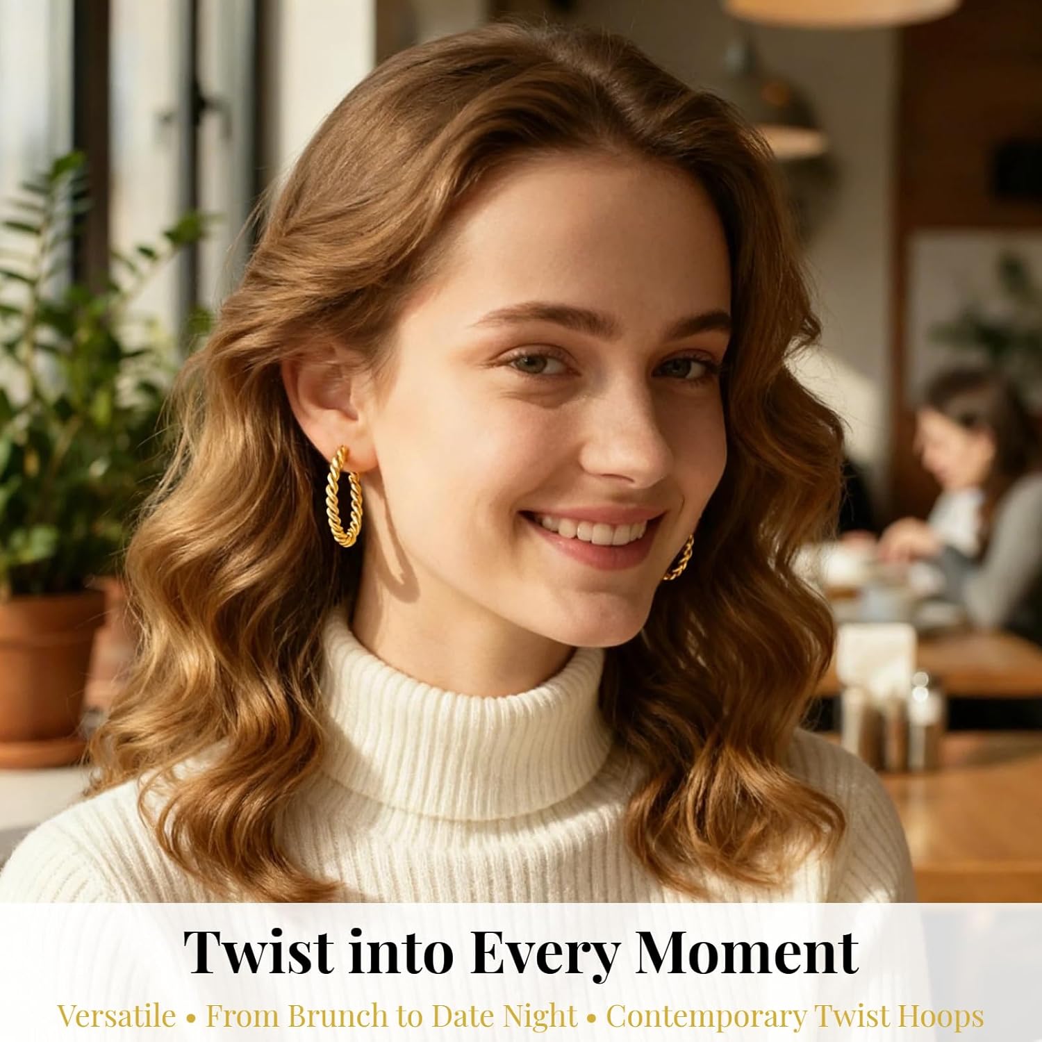 Chunky Twisted Hoop Earrings for Women - 18K Gold Plated Hypoallergenic Stainless Steel Oval Twist Hoops Golden Latch Back Minimalist Jewelry for Everyday Party Birthday - Image 6