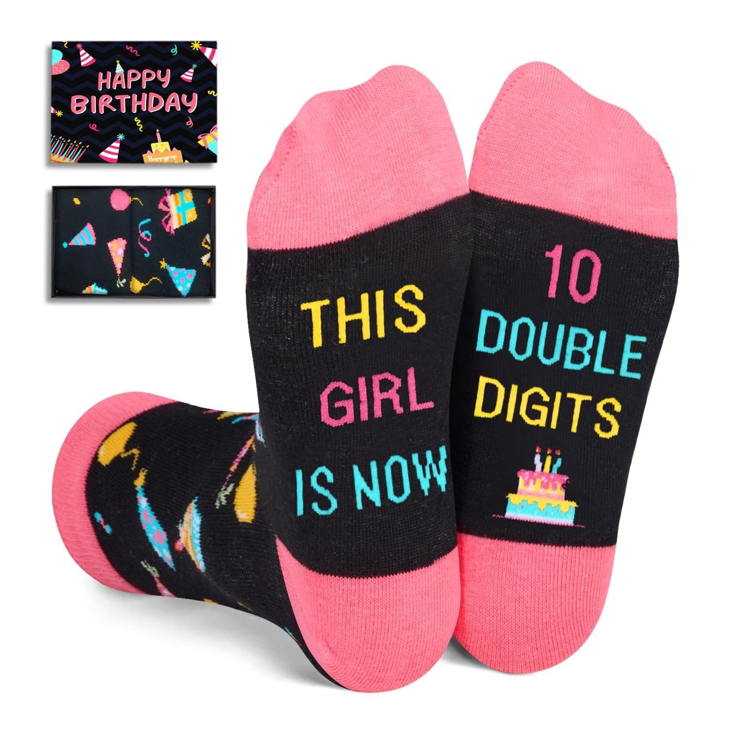 HAPPYPOP 10th Birthday Gifts Ideas for Girls - Socks for 10 Year Old Tween Girls Boys, Present for 10 Year Olds