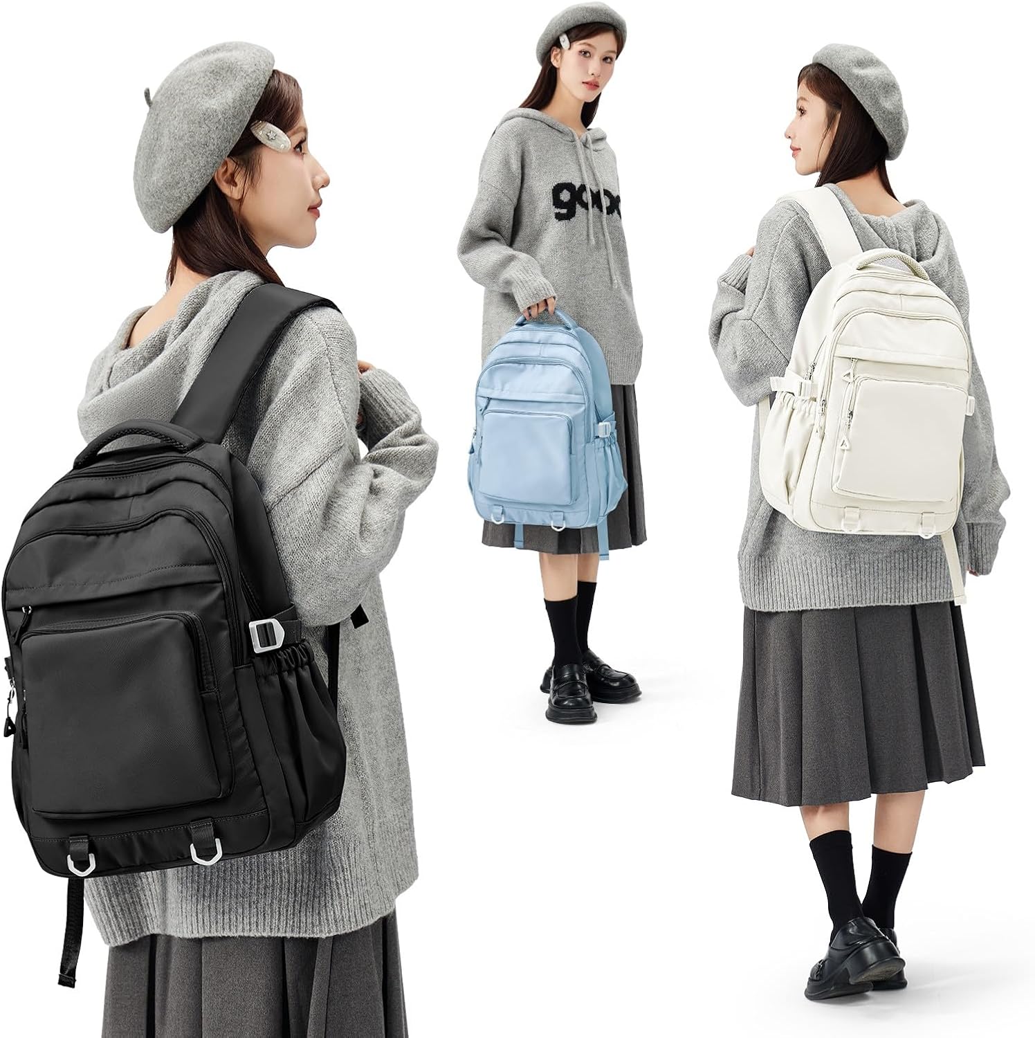 Cute Backpack for College Students Waterproof School Bag High School Backpacks for Teens Girls Boys Laptop Bookbag Casual Daypacks Backpacks for Women Men（Beige） - Image 6